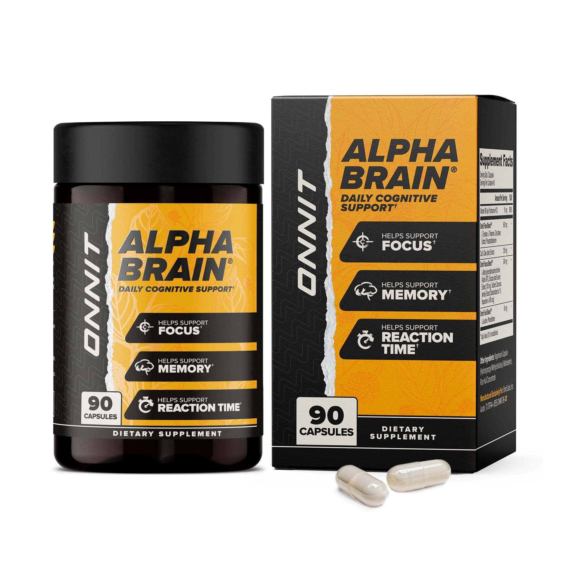ONNIT Alpha Brain Nootropic Brain Supplement for Focus, Memory, Mental Clarity, Cognitive Support with L-Theanine and Vitamin B6, 90 Count Capsules