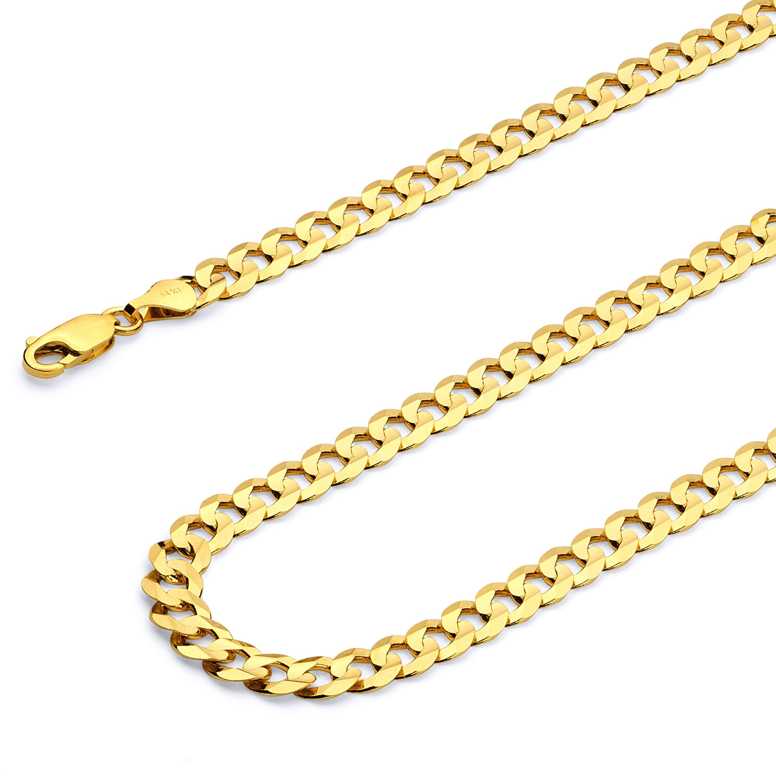 14k REAL Yellow/White/Two Tone Gold Solid 14mm, 12mm, 9.5mm, 8mm, 7mm, 6mm, 5mm, 4mm, 3mm, 2.5mm, 2mm Cuban Concave Curb Chain Necklace/Bracelet