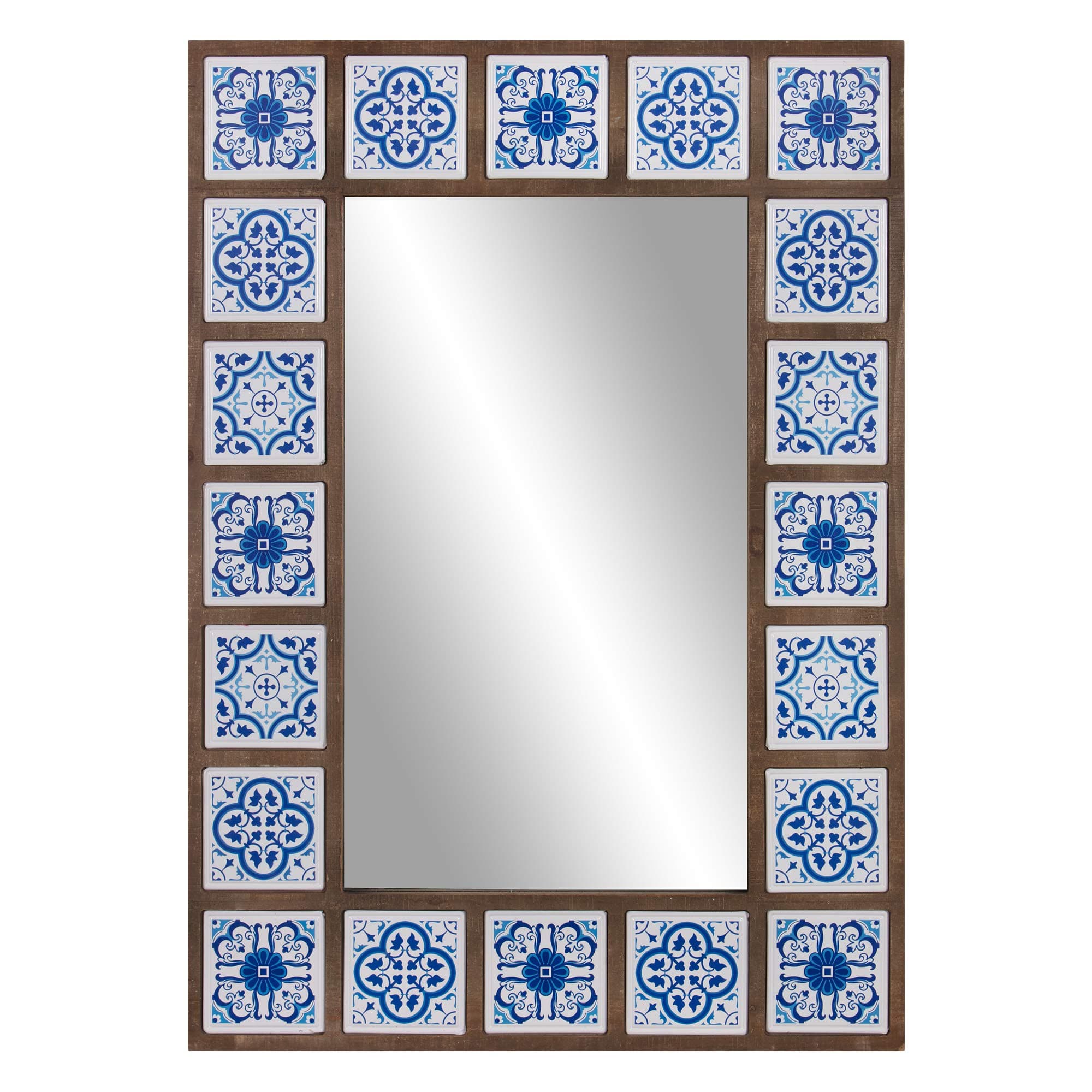 Patton Wall Decor 28x38 Indigo Moroccan Tile Framed Wall Mirror,Blue