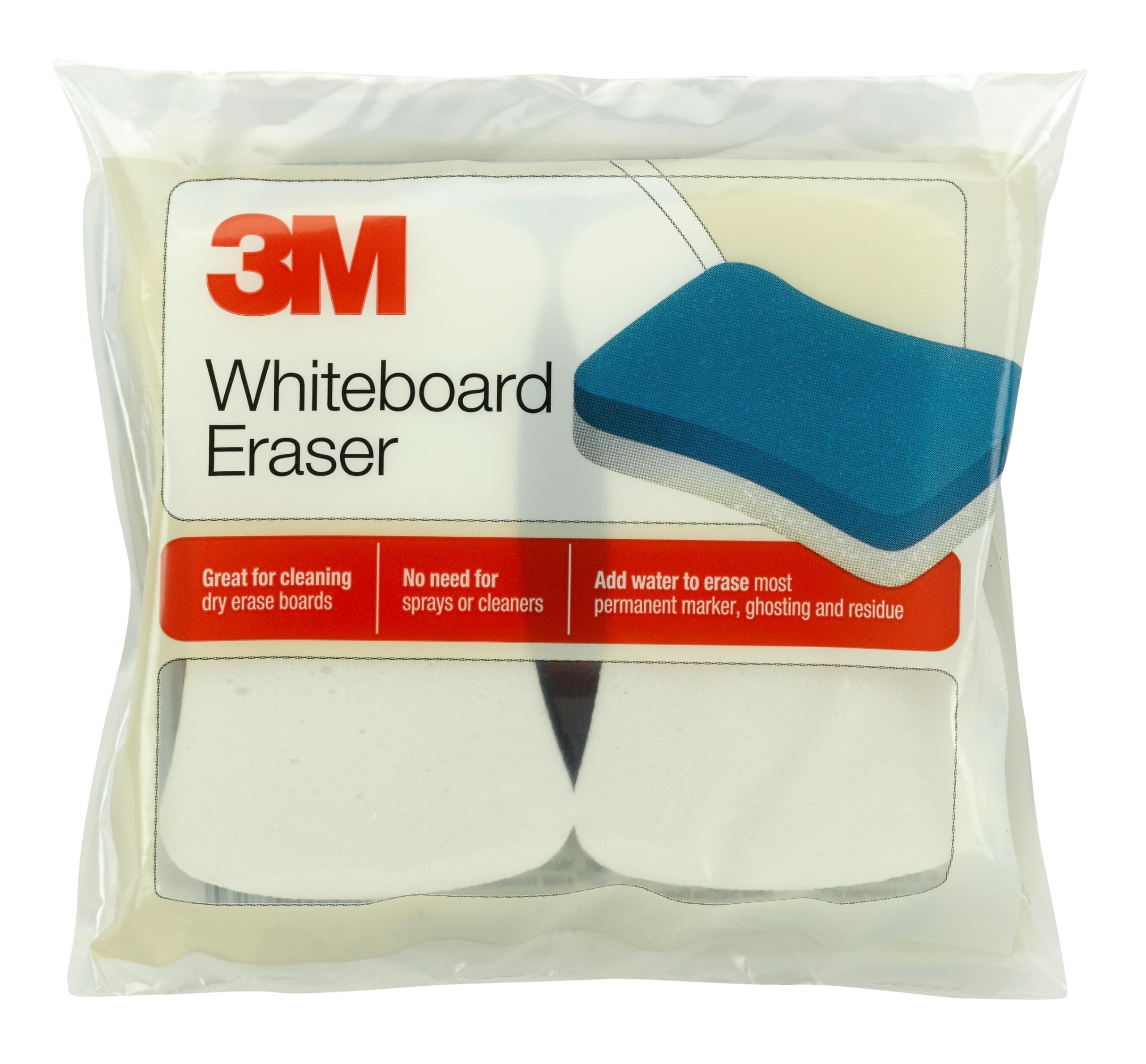 3M Whiteboard Eraser for Whiteboards, 2-Pack, White/Blue (581-WBE), Rectangular foam Eraser
