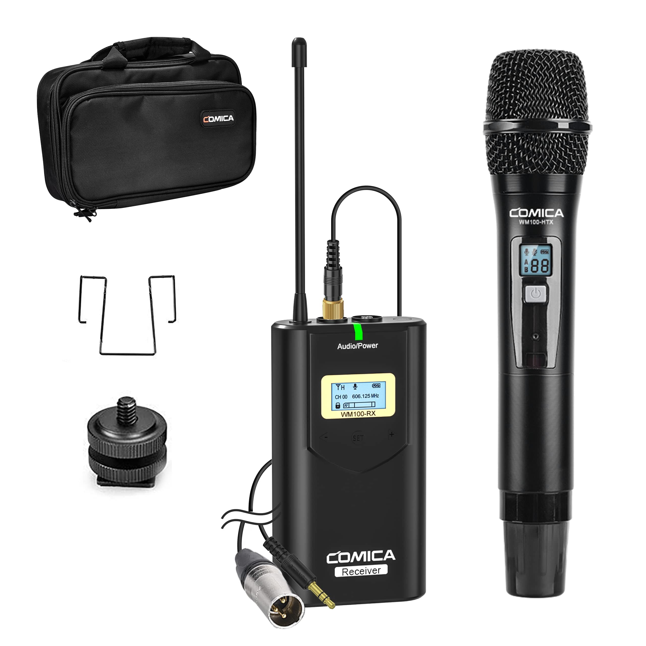 comica Wireless Microphone CVM-WM100 H UHF 48 Channels Professional Omnidirectional Wireless Handheld Microphone System for Canon Nikon Sony Panasonic Fuji DSLR CameraXLR CamcorderSmartphones