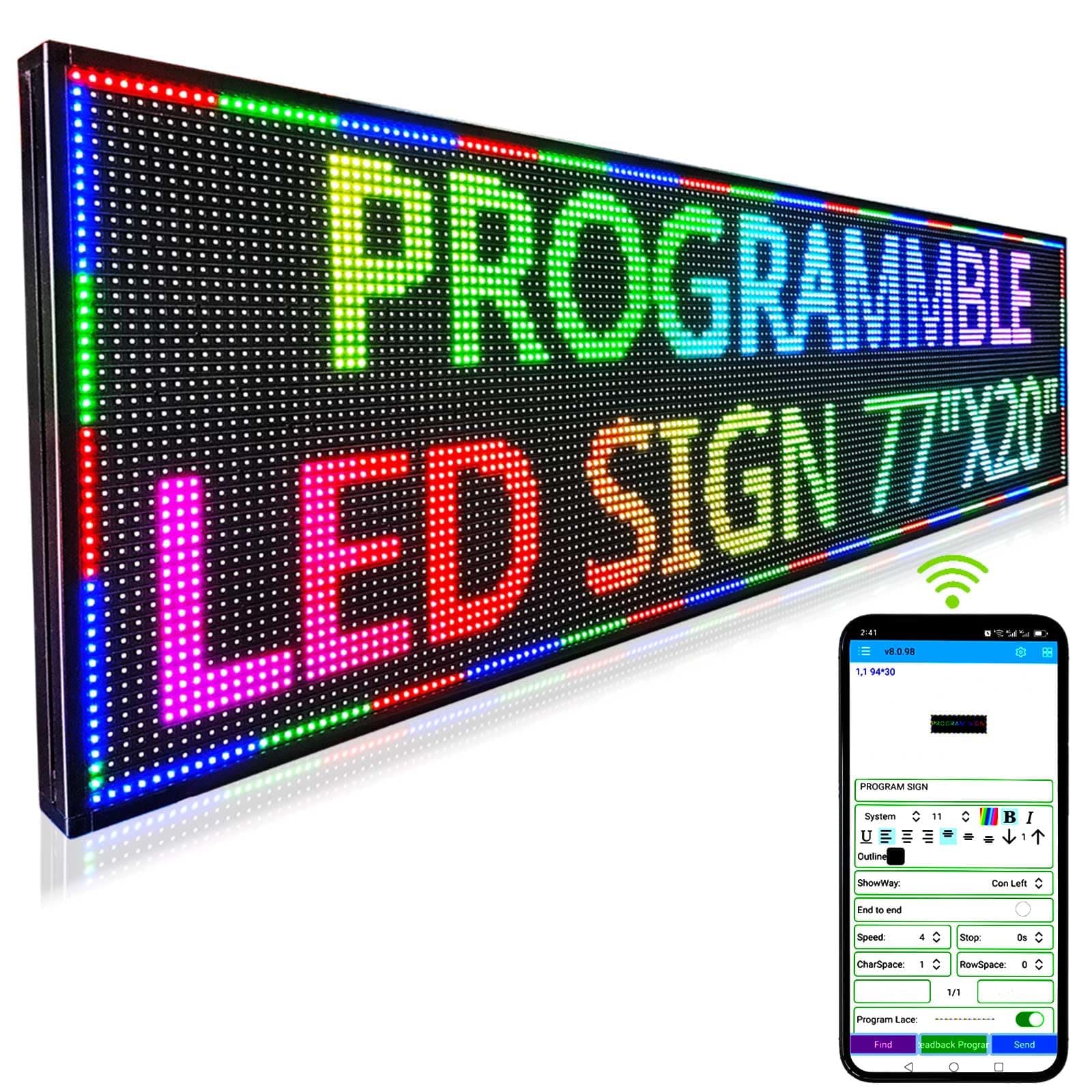 Programmable Scrolling Led Sign, Outdoor Digital Signs P10 , Big Open Neon Signs, Large Electronic Message Display Board Waterproof ,for Business Store Advertising Public ,Full Color High Brightness High Definition,WIFI APP control 77’’x20’’