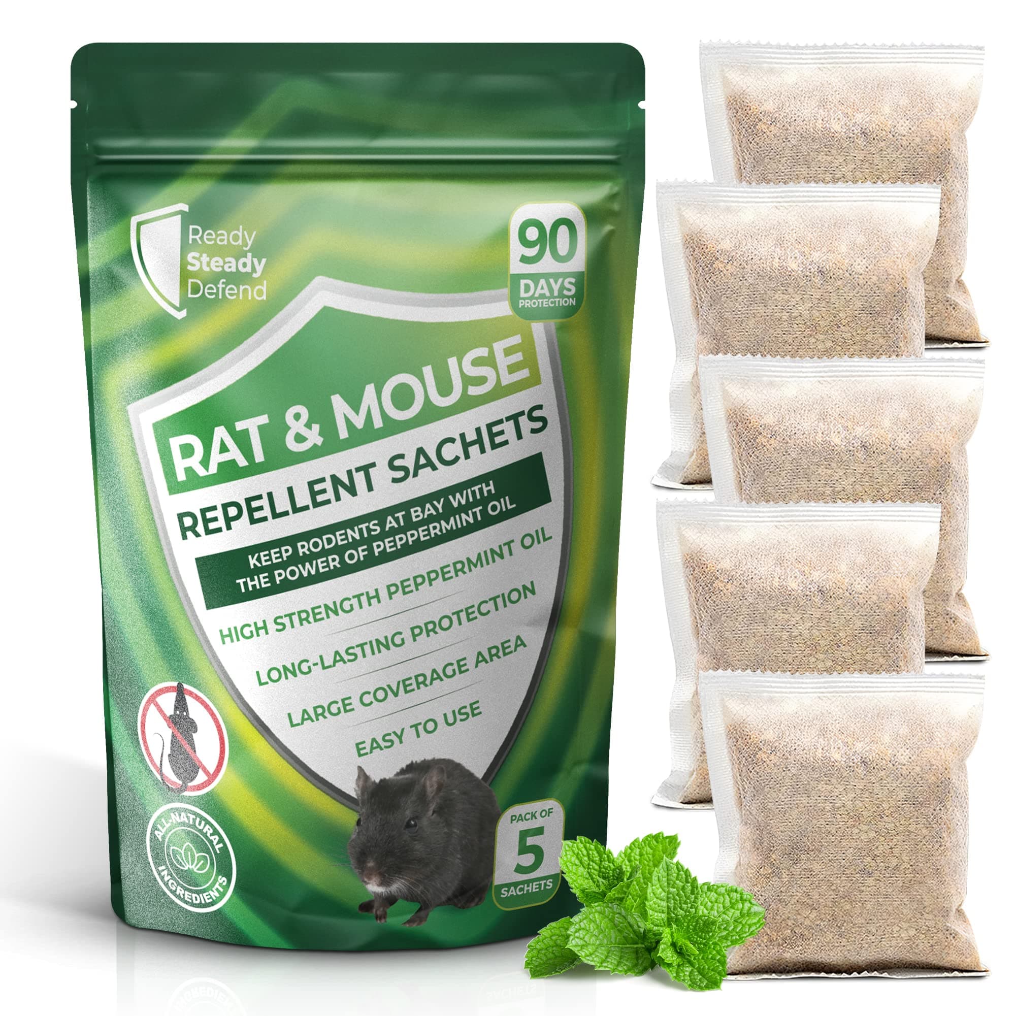 Rat & Mouse Repellent Sachets 5 Pack Effective Mouse Repellent for Home & Outdoor Use - Mice Deterrent Sachets Infused with Peppermint Oil - Natural Rat Repellent for Indoor and Outdoor