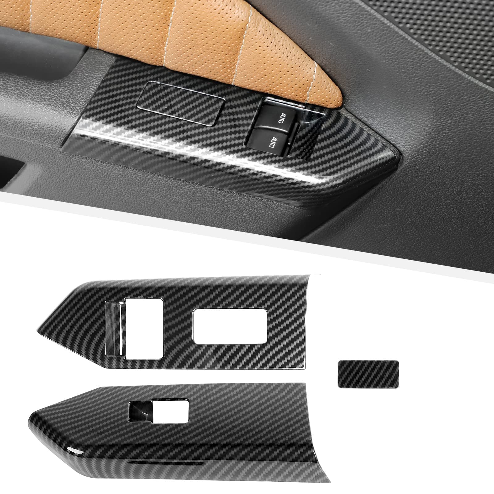Carbon Fiber Window Lift Switch Button Panel Cover Compatible with Ford Mustang 2010 2011 2012 2013 2014