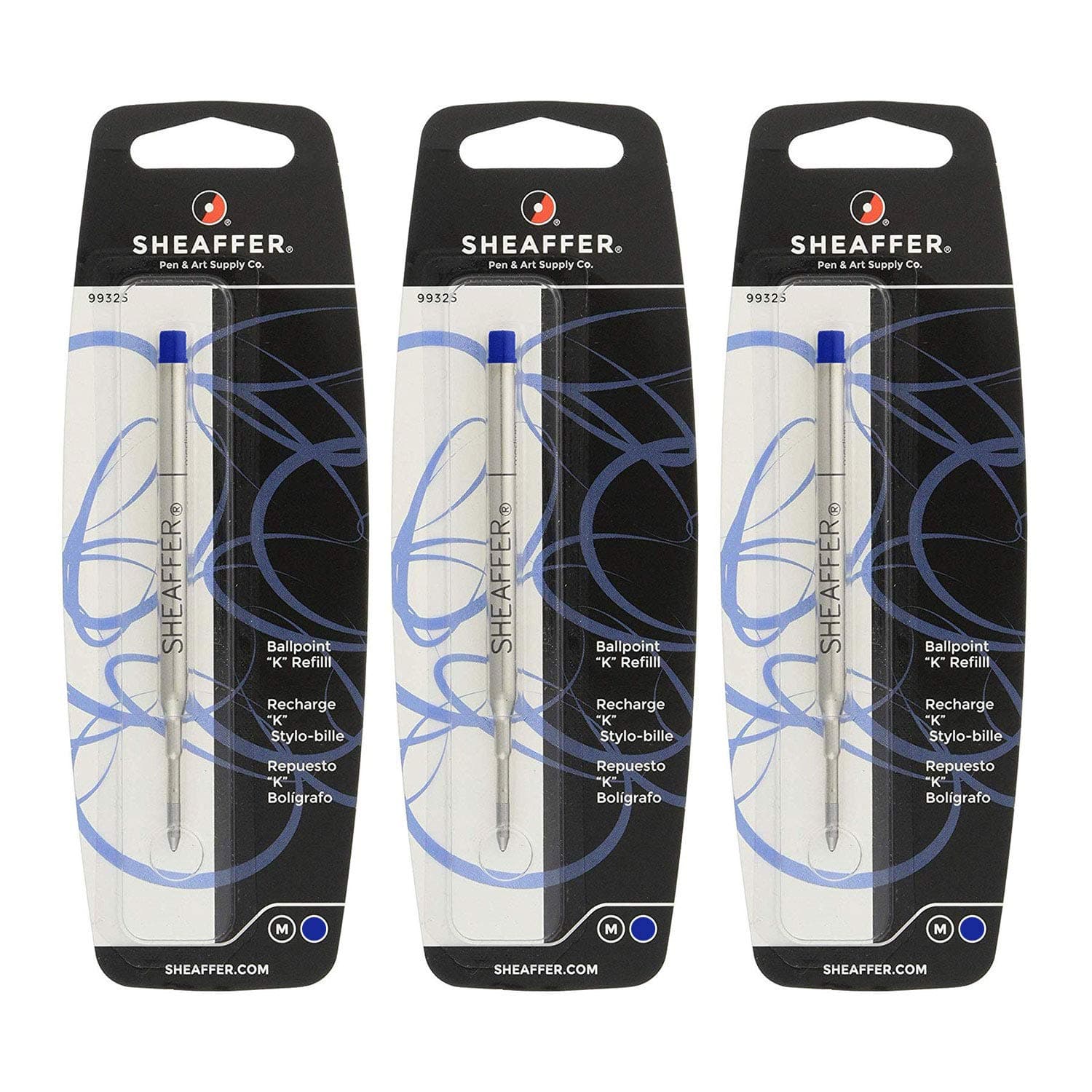 K Ballpoint Pen Refill, Medium Point, Blue Ink, 3/Pack (99325) by Sheaffer