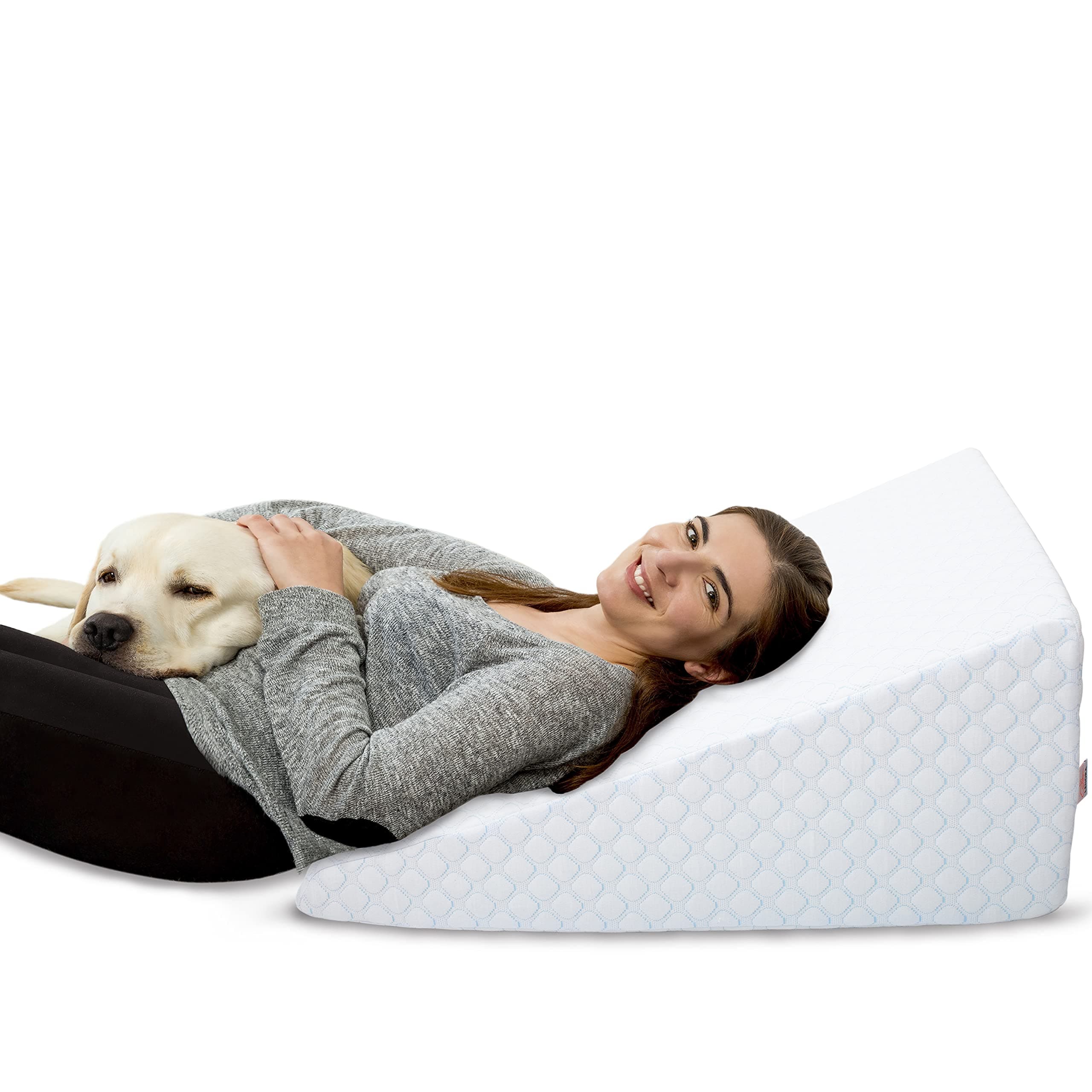 Lenora Bed Wedge Pillow with 1.5 Inch Memory Foam Top, (24 x 28 x 12 Inches), Removable and Washable Cover, Perfect for Sleeping or Reading, Leg Elevation, Back Support, 12 Inch Wedge