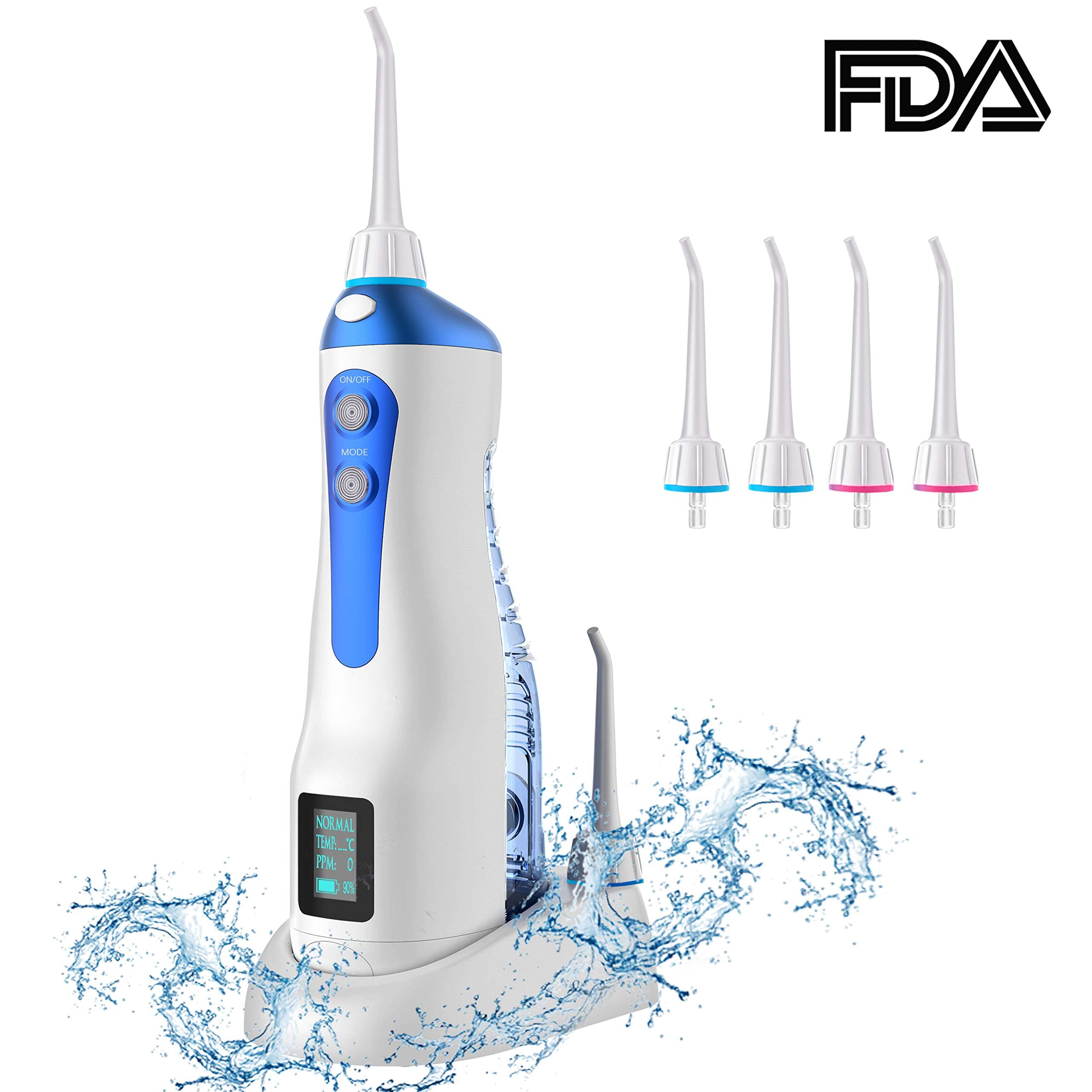 HQQNUO Water Flosser for Teeth, Wireless Inductive Charging and LCD Display, Dental Irrigator with 4 Jet Nozzles and 200ml Reservoir,IPX7 Waterproof for Home and Travel