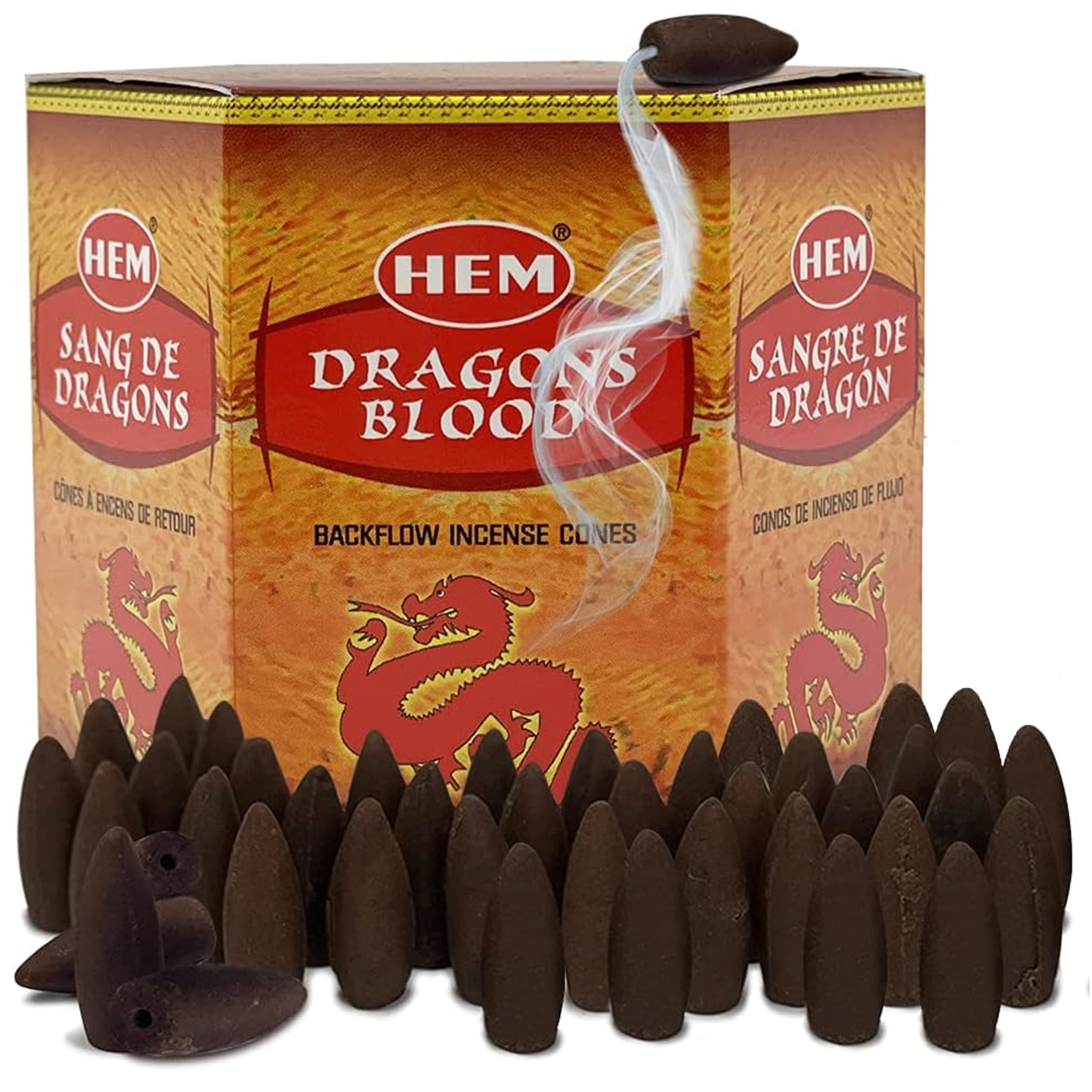 Dragons Blood Hem Backflow Incense Cones for Waterfall Aromatic Smoke Fountain Haze Falls - 40 Large Back Flow Incense Cones Scented