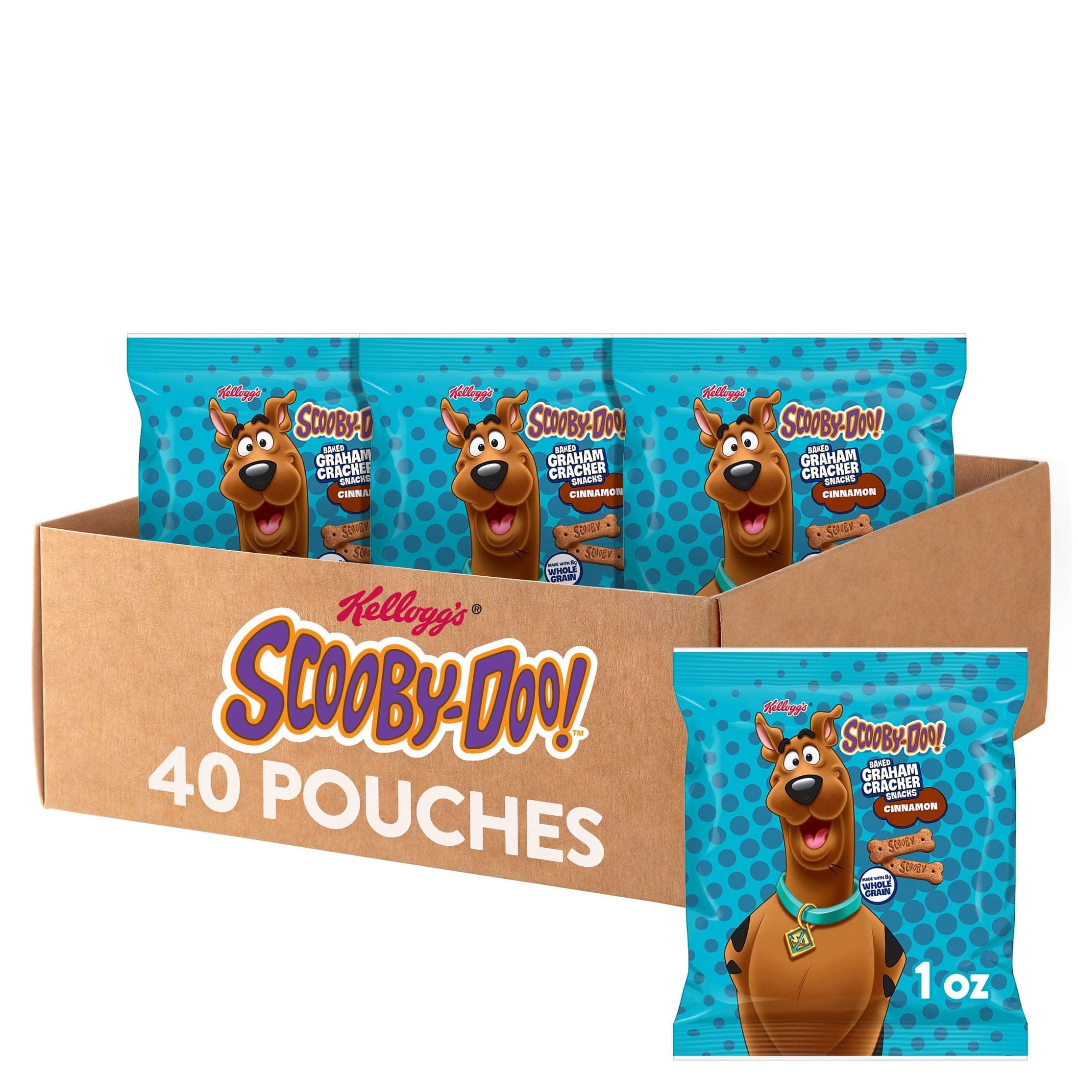 SCOOBY-DOO! Baked Graham Cracker Snacks, Made with Whole Grain, Kids Snacks, Cinnamon (1 oz) (40 Pouches)