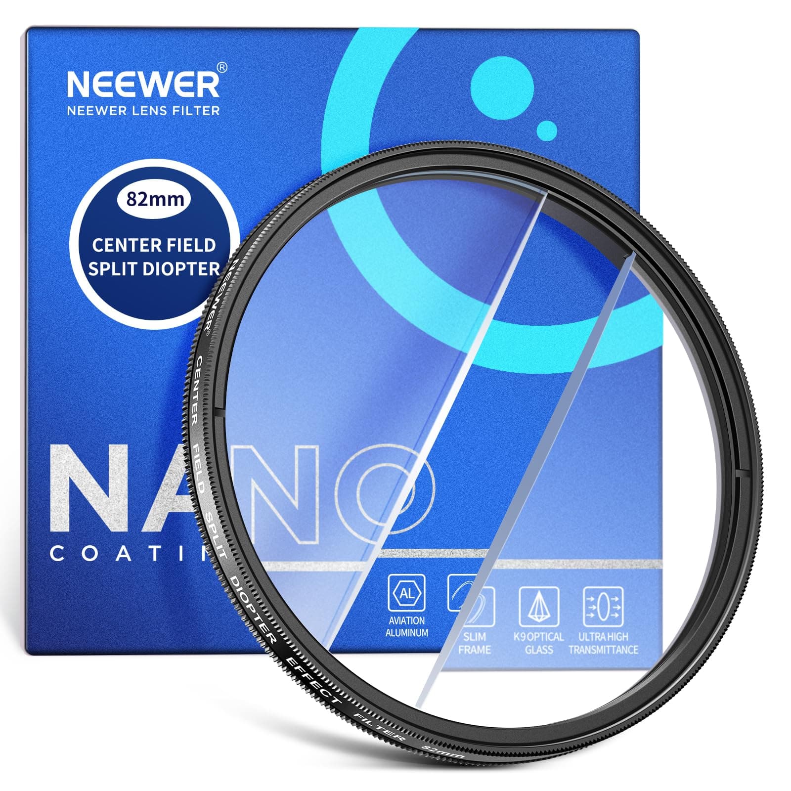 NEEWER 82mm Center Field Split Diopter Effect Filter, Camera Linear Prism K9 Optical Glass Filter with Aluminium Frame, Blurred Refraction Foreground Repeated Color Effect Camera Lens Accessories