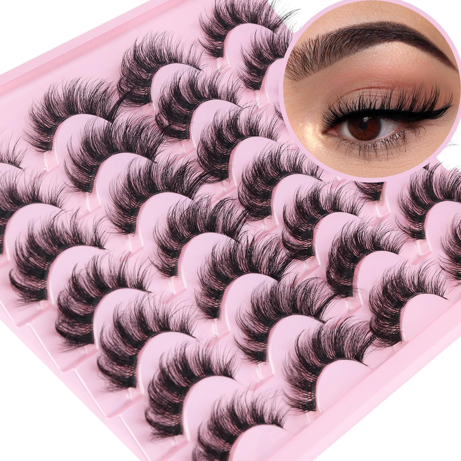 False Eyelashes Clear Band Cat Eye Lashes Wispy 3D Volume Faux Mink Eyelashes Natural Look 18mm Strip Lashes Pack 14 Pairs by Kiromiro