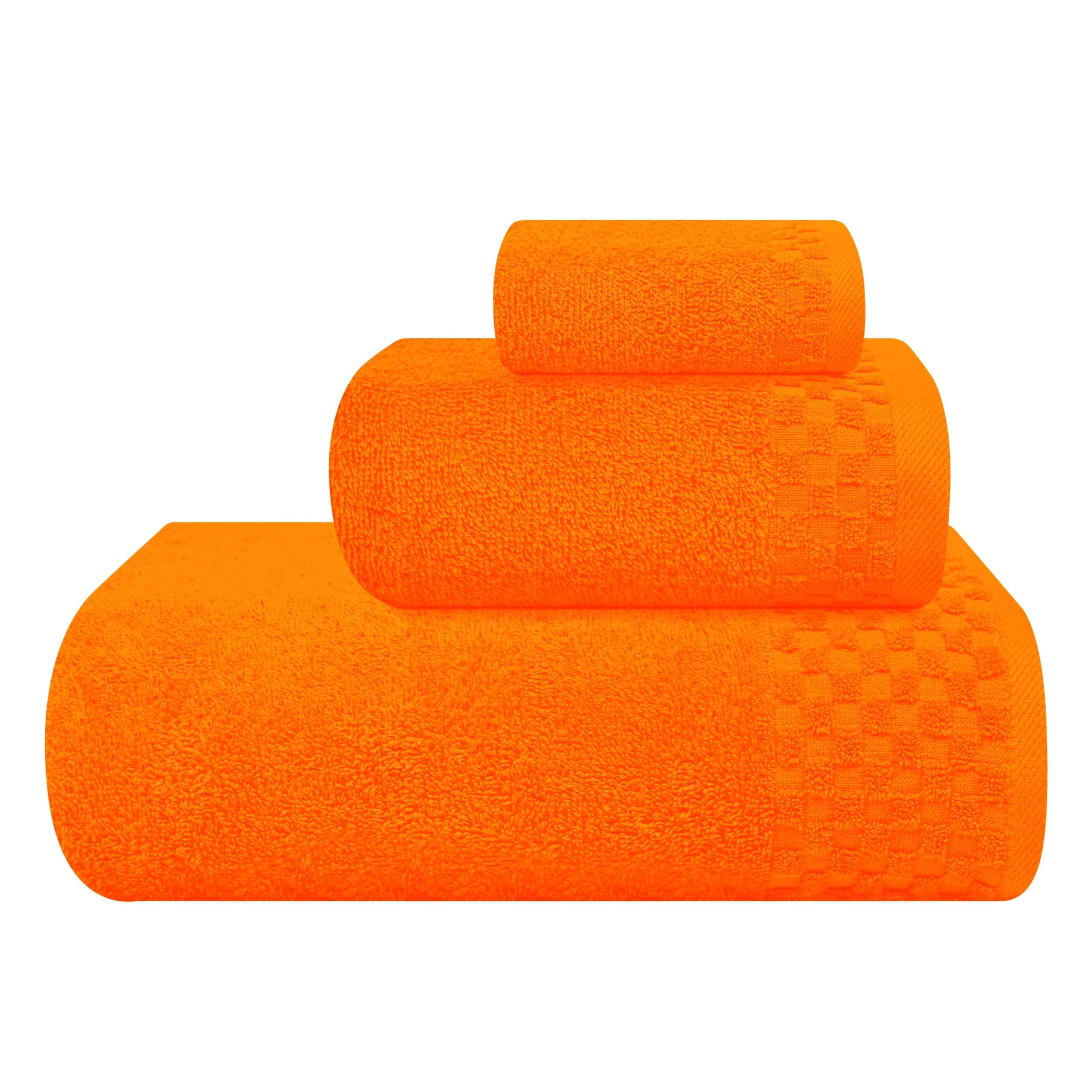 MyOwn Ultra Soft 3 Pack Cotton Towel Set, Includes an Oversized Bath Towels 70 x 140 cm, a Hand Towels 40 x 60 cm and a Wash Bed 30 x 30 cm, Orange