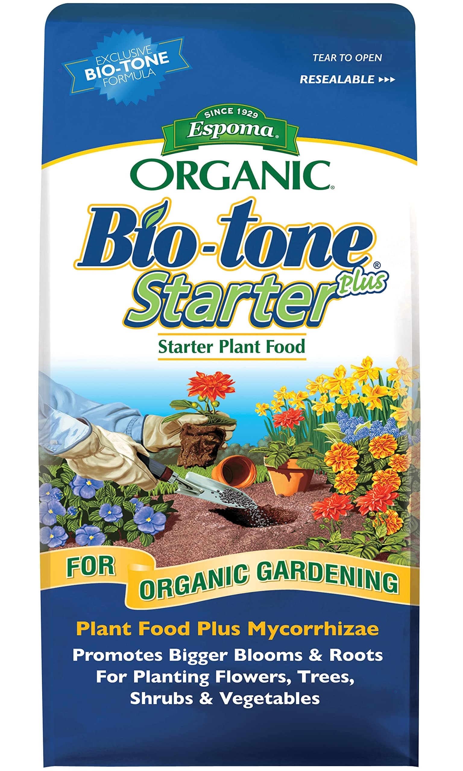 Espoma Organic Bio-Tone Starter Plus 4-3-3 Natural & Organic Starter Plant Food with Both Endo & Ecto Mycorrhizae; 4 lb. Bag; The Ultimate Starter Fertilizer - Pack of 1