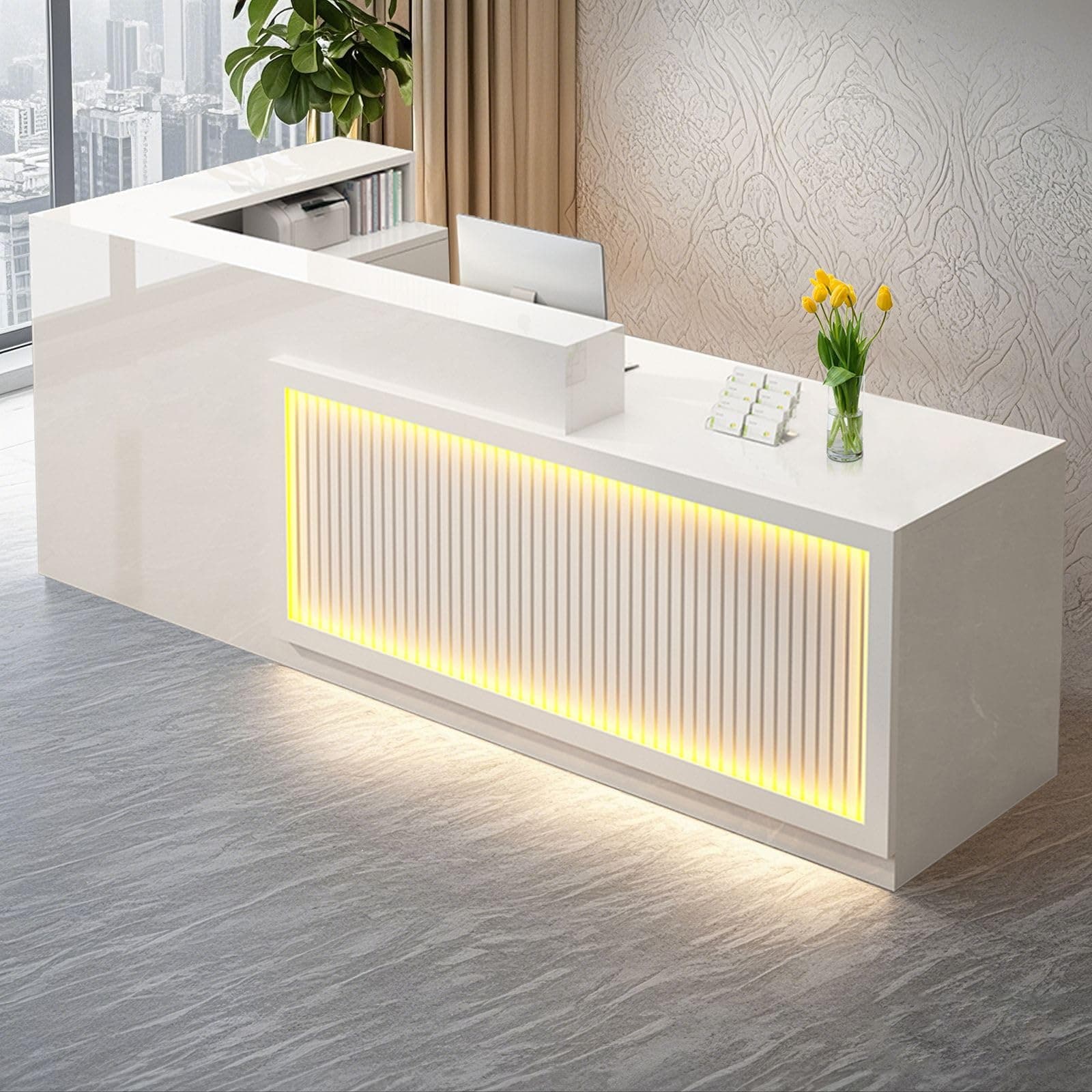 L Shaped Reception Desk, Solid Wood Front Desk with Counter & Lockable Drawers, Retail Checkout Customer Service Counter for Home Office Lobby Store,(E,70.9in-Right)