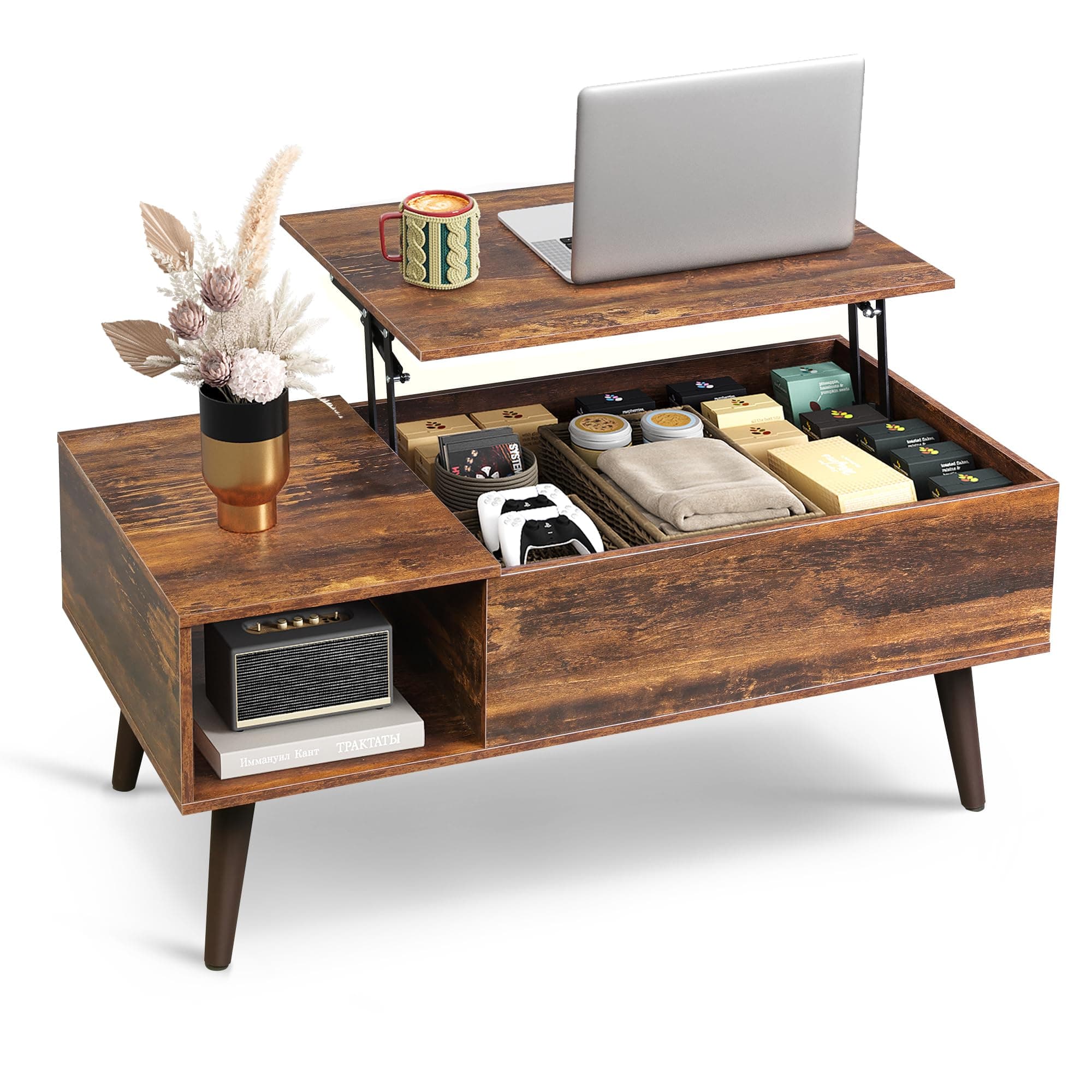 WLIVE Coffee Table Set of 2,Round Nesting Table for Living Room,Small Circle Table with Storage for Small Space,Metal Frame and Fabric Basket, Home Office Bedroom Outdoor,Rustic Brown