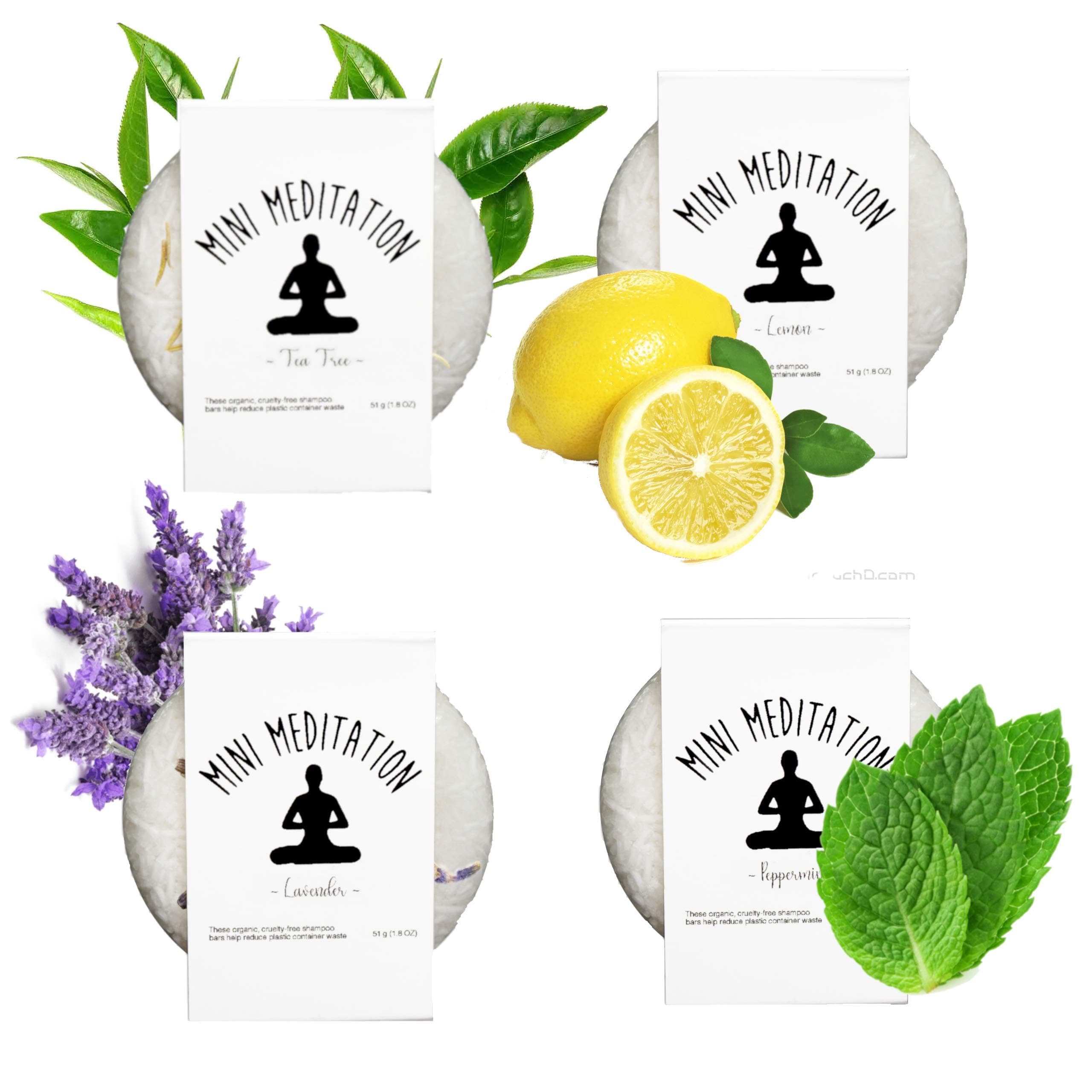 Organic Shampoo Bar 4-Pack | 7.2 oz | 6 month supply | All Natural Essential Oil Hair Bar Shampoo | 4 Scents: Lavender, Citrus, Tea Tree, and Peppermint | Free From Dyes, Sulfates, Harsh Chemicals