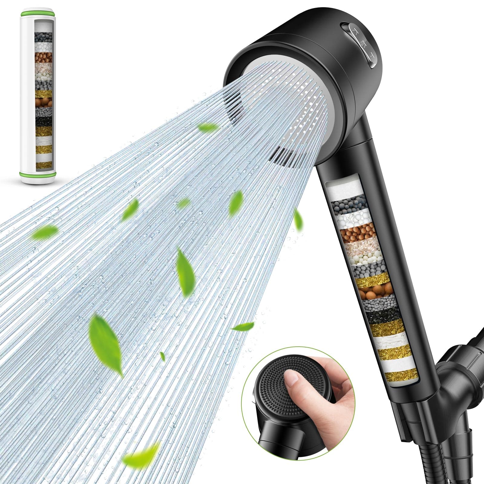Filtered Shower Head with Handheld - 18 Layers Filter High Pressure Handheld Showerhead with Hose,Bracket, Hard Water Filters, Reduce Dry Itchy Skin, Silicone Back Massage