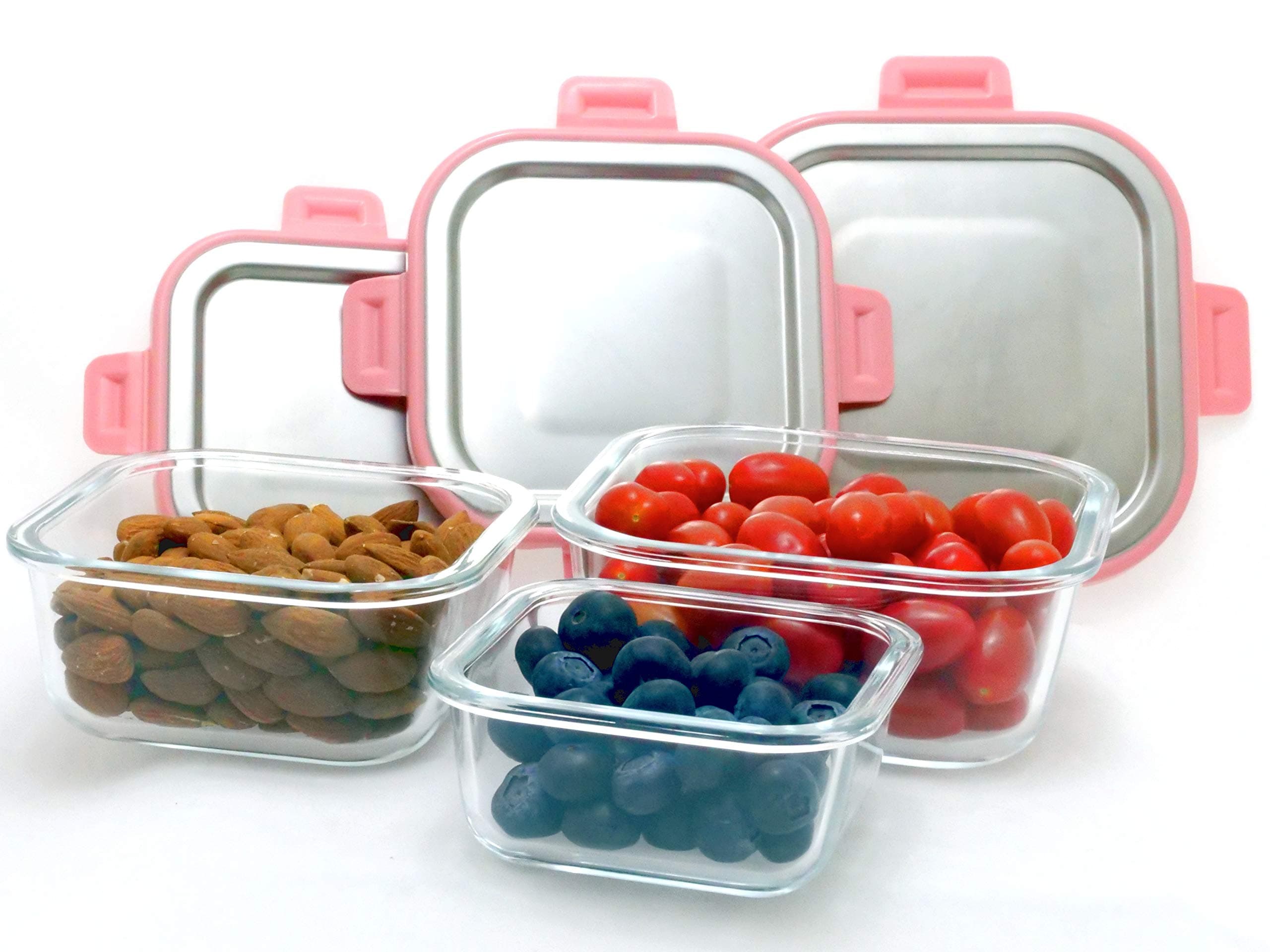 Glass Food Container Set With First-Class Luxury Brushed Stainless Steel Locking Lids For That Exclusive Beautiful Feel. For Meal Prep, Storage, Lunch Box, Portion Control