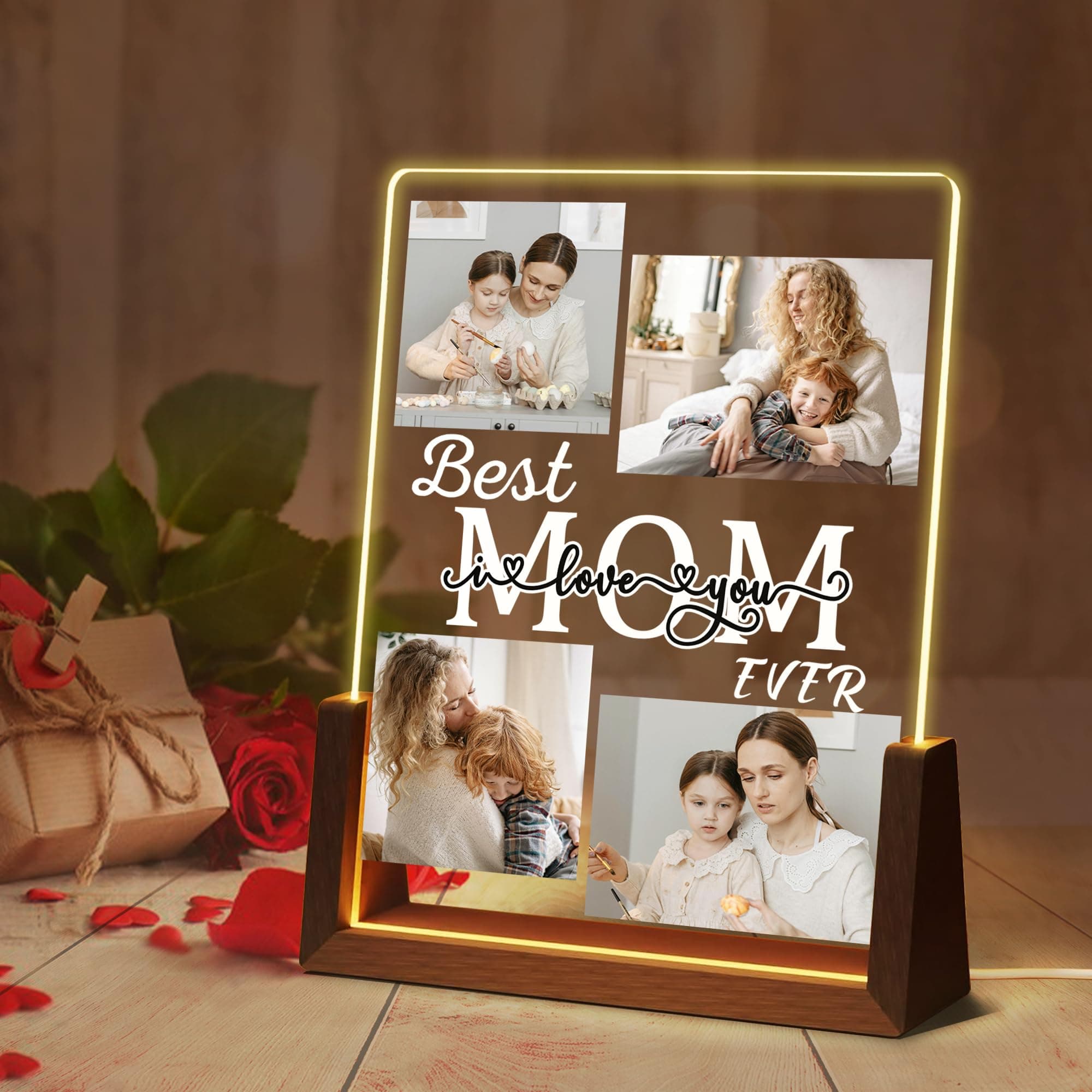 Ship Next Day Best Mom Ever Personalized Light Up Picture Frame, Mother's Day Birthday Gifts for Mom from Daughter, Custom Acrylic Plaque Printed with Photos, Personalized Mothers Gifts