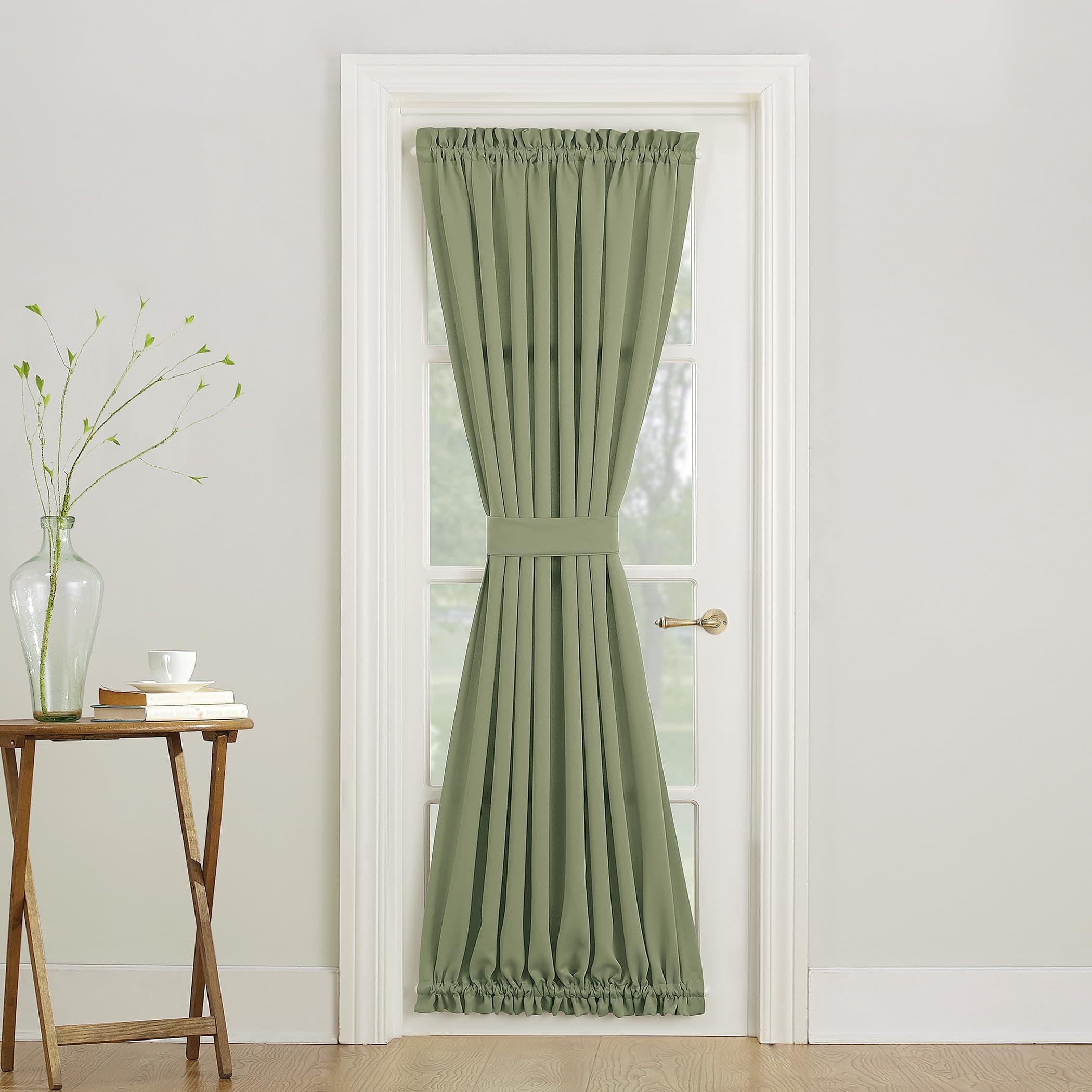 Sun Zero Barrow Energy Efficient Rod Pocket Door Curtain Panel, 54" x 72", Sage Green