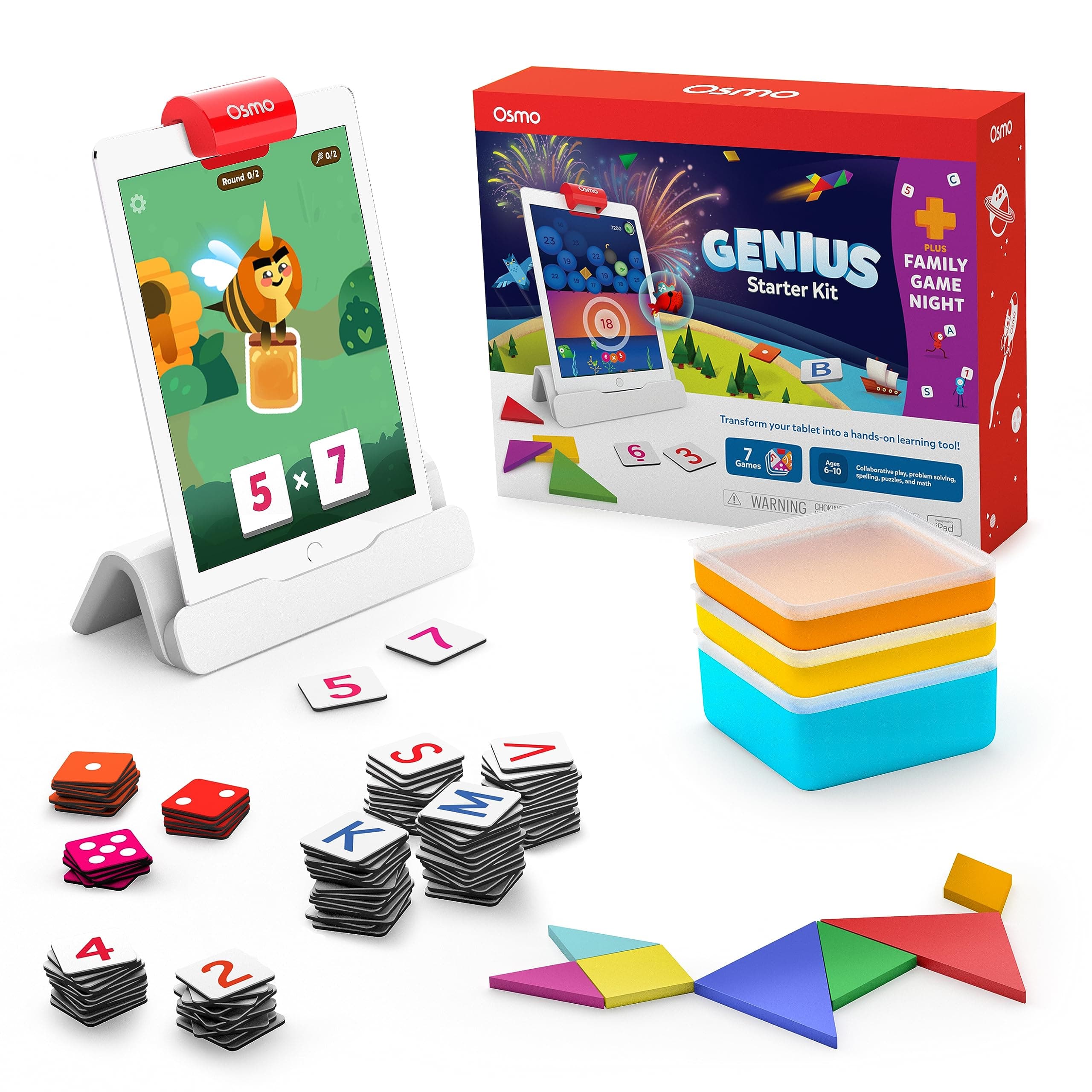 Osmo - Genius Starter Kit for iPad - 7 Educational Learning Games - Ages 6-10 - Math, Spelling, Creativity & More - STEM Toy Gifts for Kids, Boy & Girl - Ages 6 7 8 9 10 Base Included (7 Games, iPad)