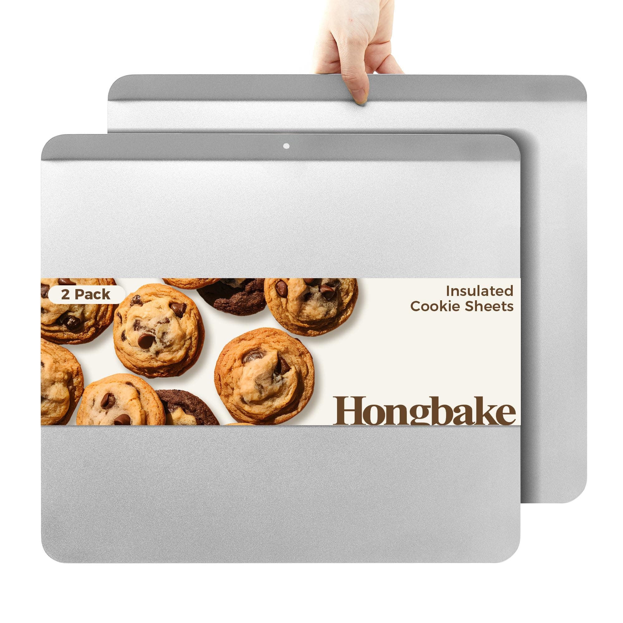 HONGBAKE Nonstick 16'' x 14'' Cookie Sheet 2 Pack- Commericial Large Baking tray Insulated Baking Sheets for Oven PFOA Free Cookie Sheets for Baking, Dishwasher Safe, Grey