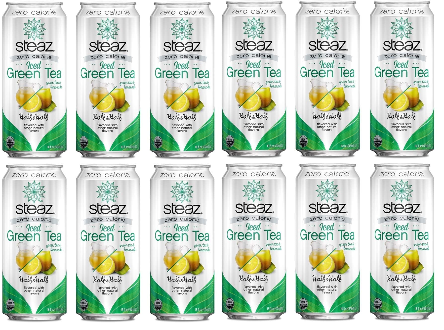 Organic Zero Calorie Half Iced Green Tea & Half Lemonade, 16 OZ (Pack of 12)