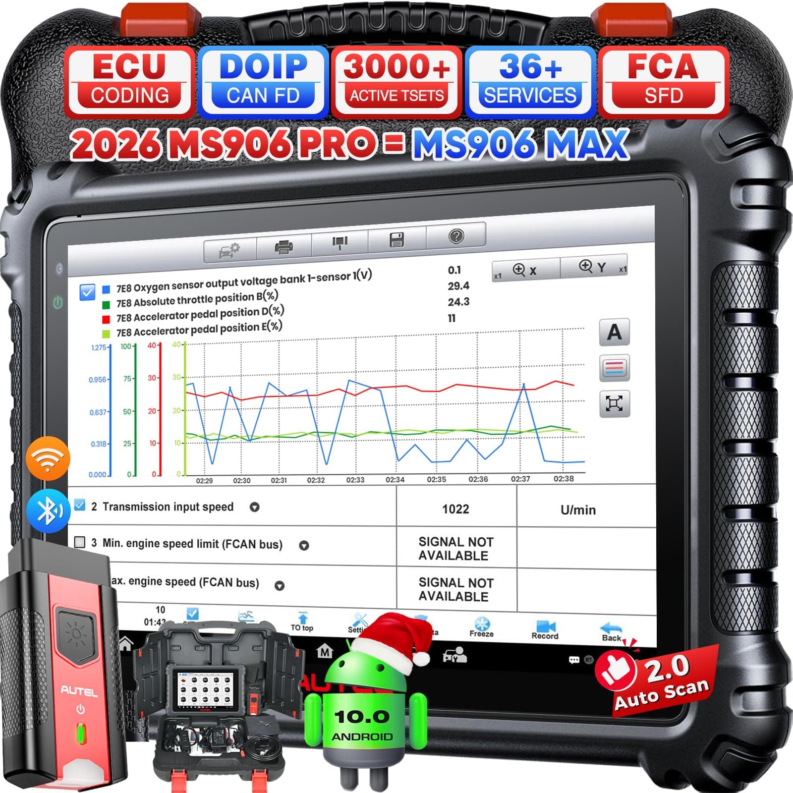 MaxiSYS MS906 PRO Scanner, 2026 MS906PRO V2.0 Same as MS906 MAX, 3K+ Bidirectional Diagnostic Scan Tool, Top ECU Function Up of MP900BT MS906BT MS908 MK908, CAN FD DoIP, 36+ Reset, Auto Scan 2.0