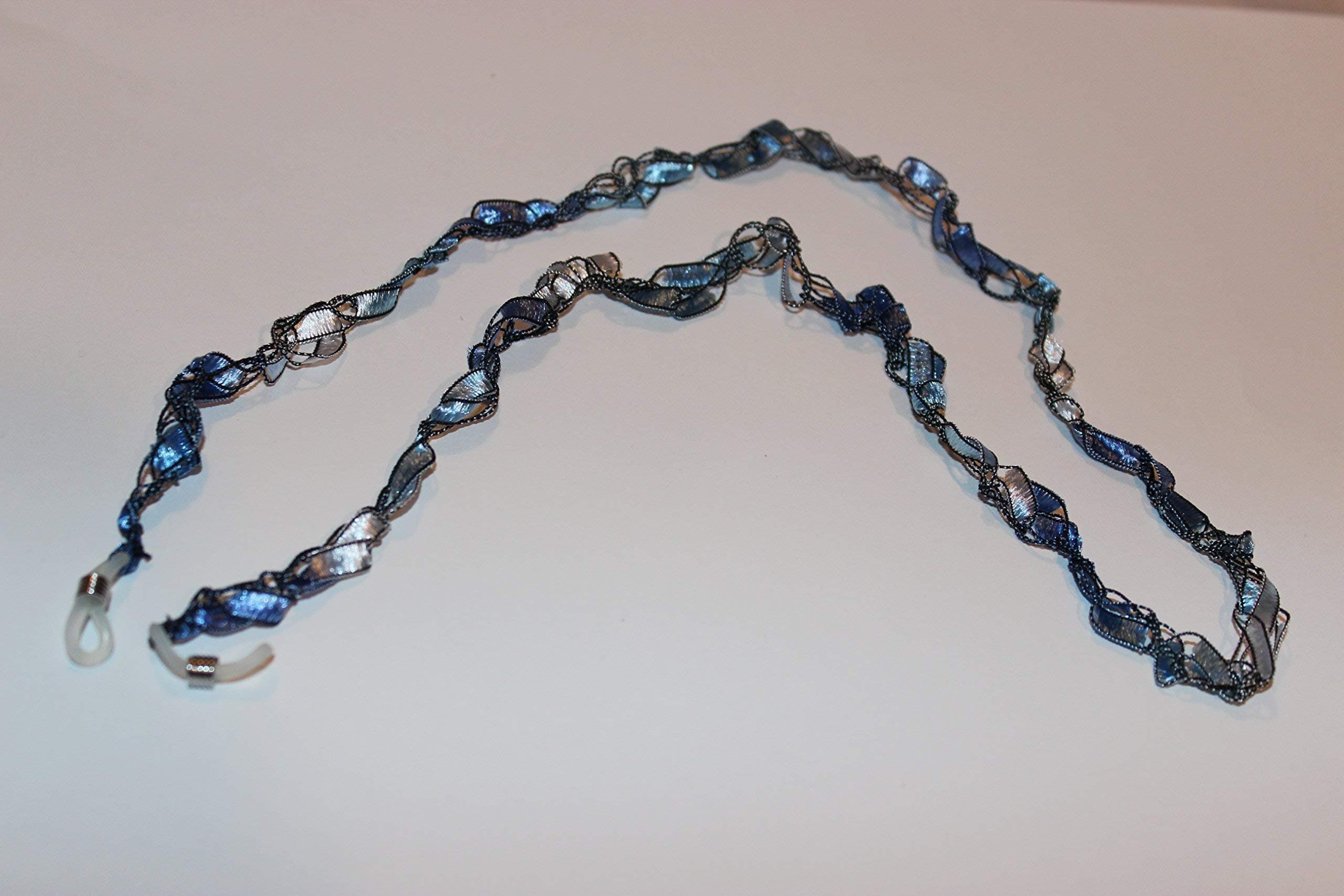 Eyeglass Chain Crochet Necklace Holder Blue Silver