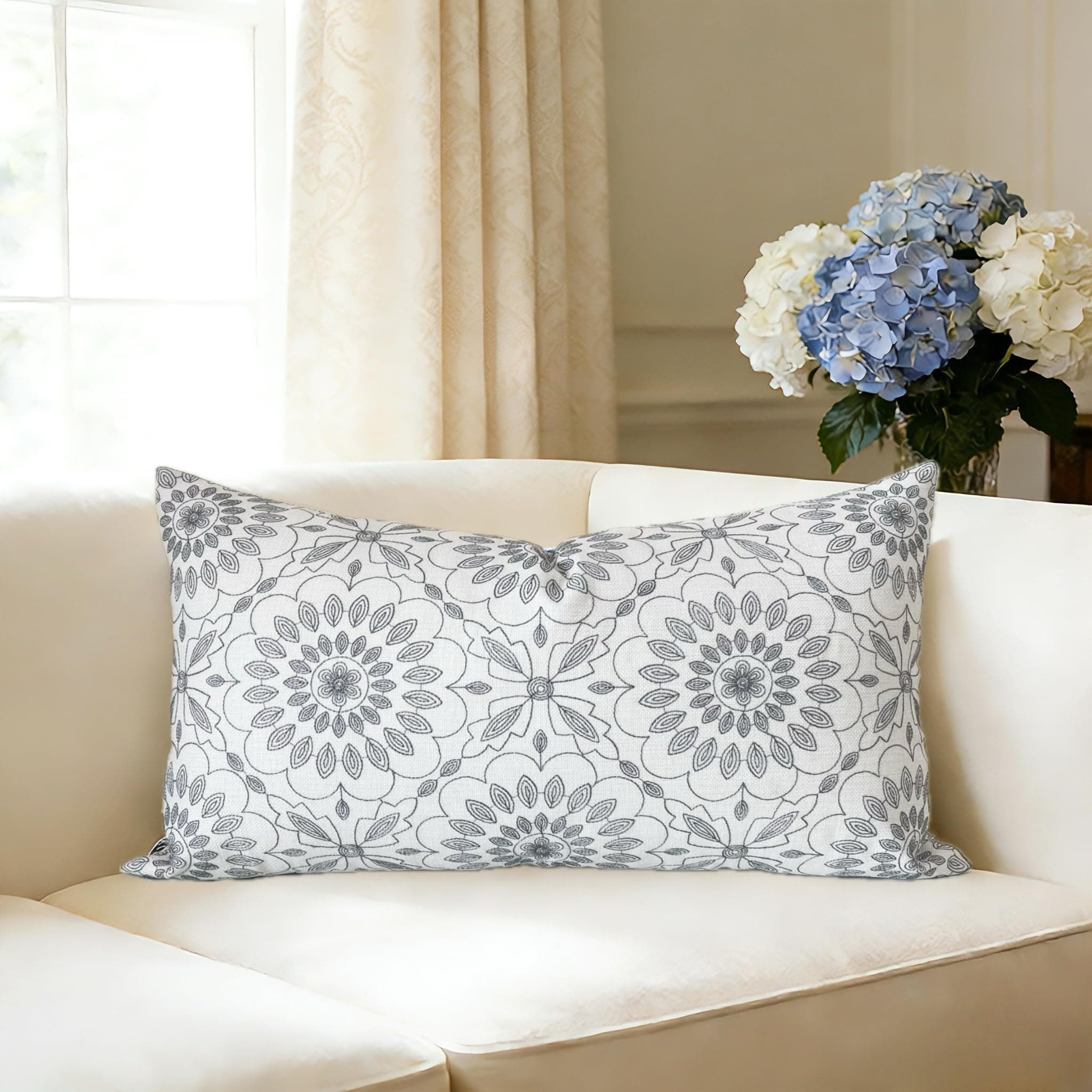 Slow Cow Linen Embroidery Decorative Lumbar Throw Pillow Cover Rectangular Pillow Cover Cushion Cover 12 x 20 Inches Dark Gray Grey