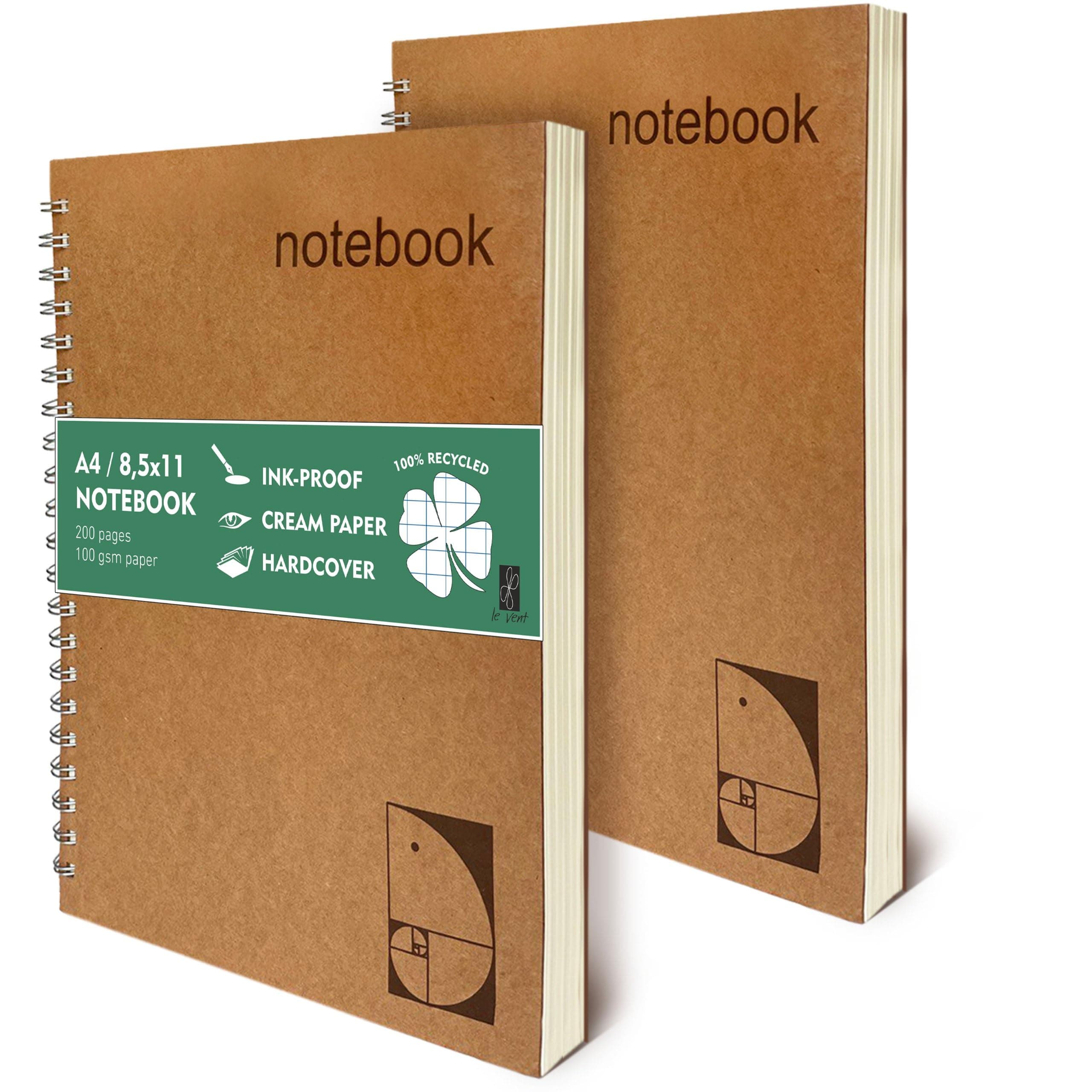 le vent 2 pack Grid Paper Large Spiral Notebook 8.5 x 11 with 100gsm Thick Paper - Square Graph Quad Ruled Notebooks for Math, Science, Engineering - 200 Pages of Lay Flat, Ink Proof Paper - A4