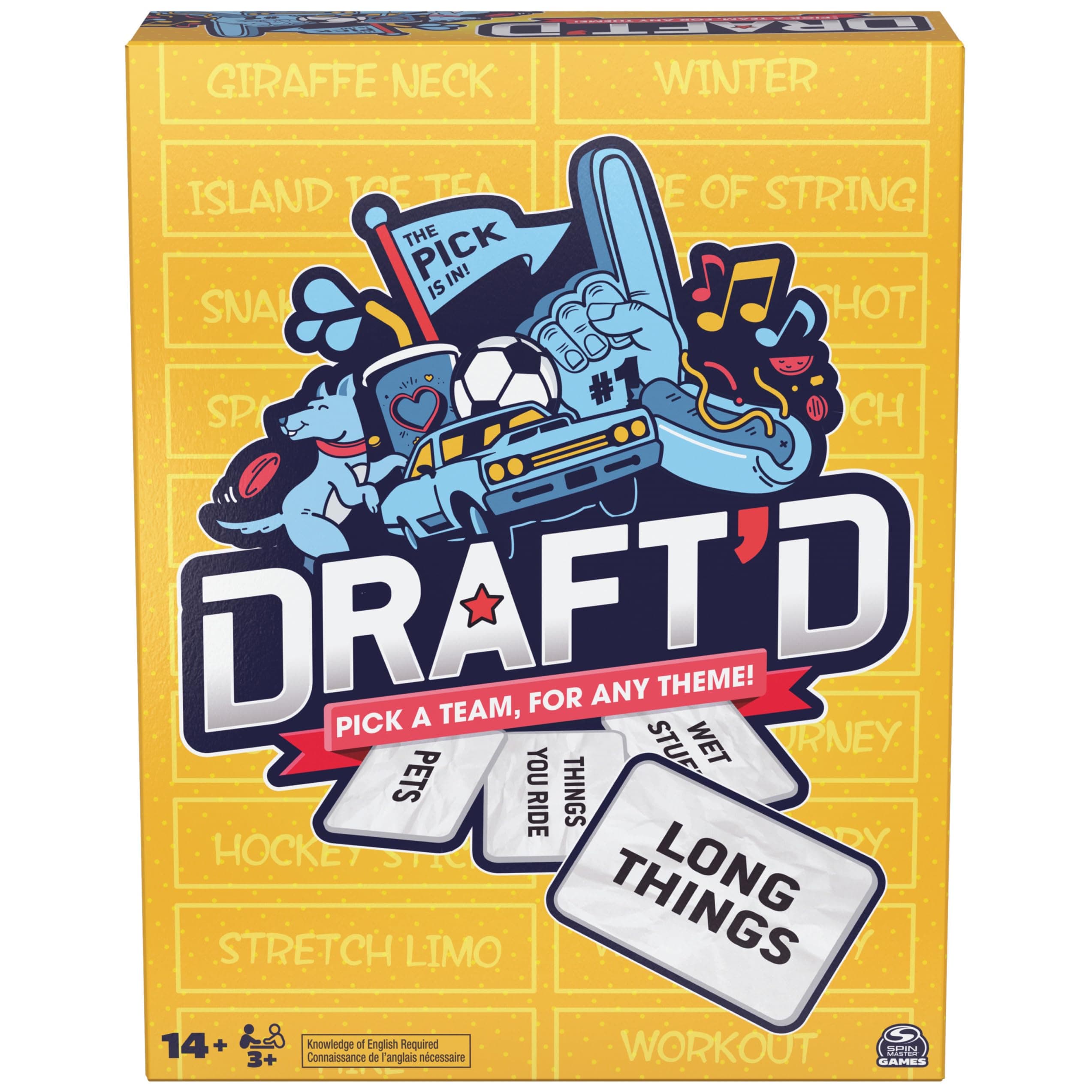 Spin Master Games, Draft’d, Competitive Drafting Party Game with Hilarious Prompts for College Nights, Football Watch Parties, Happy Hour Activity, for Teens & Adults, 3-5 Players, for Ages 14 & Up