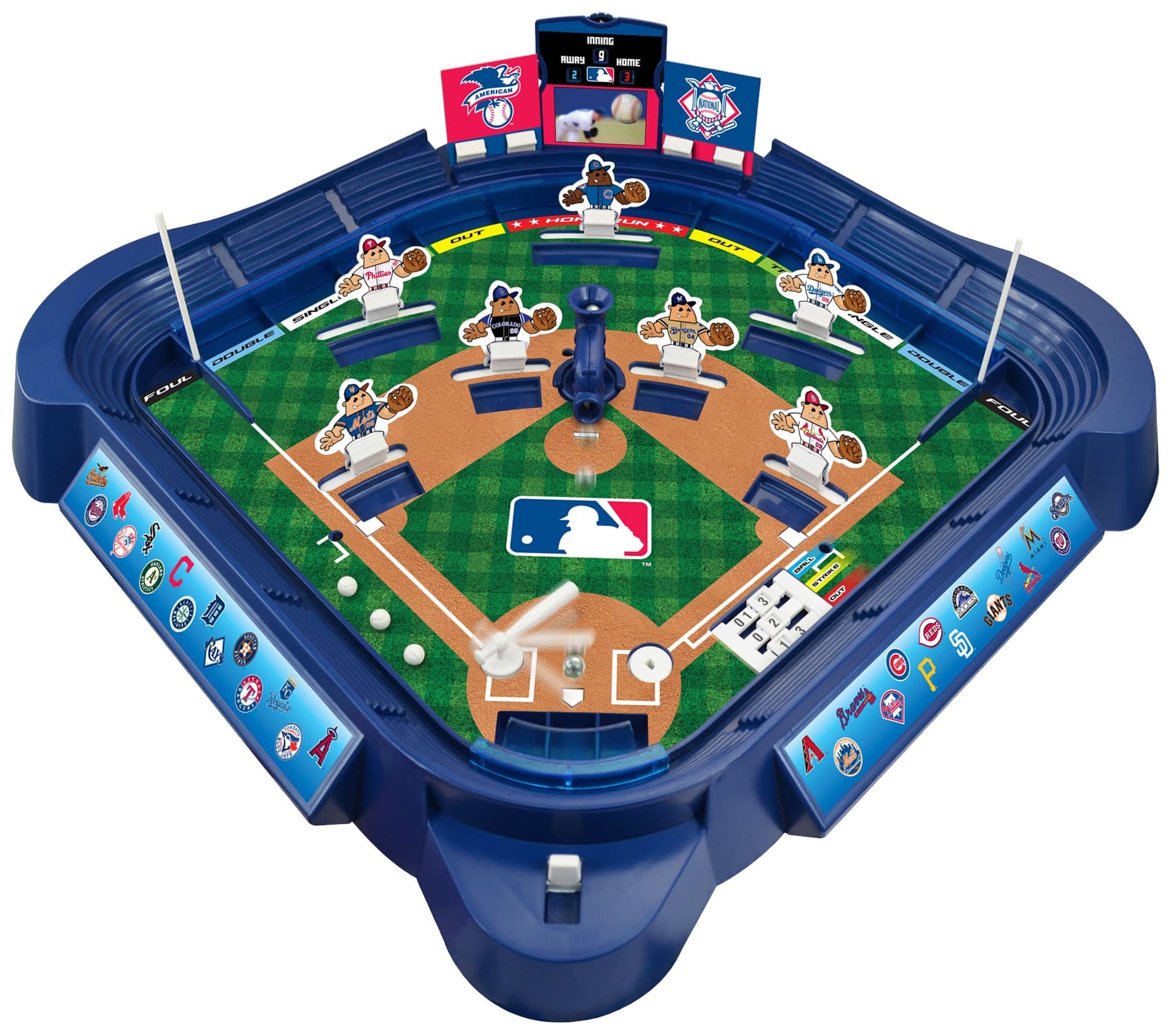 MLB Slammin' Sluggers Magnetic Baseball Tabletop Game – 2-Player Board Game with 20" x 20" Field, Scoreboard, Stickers and Manual Pitching Control