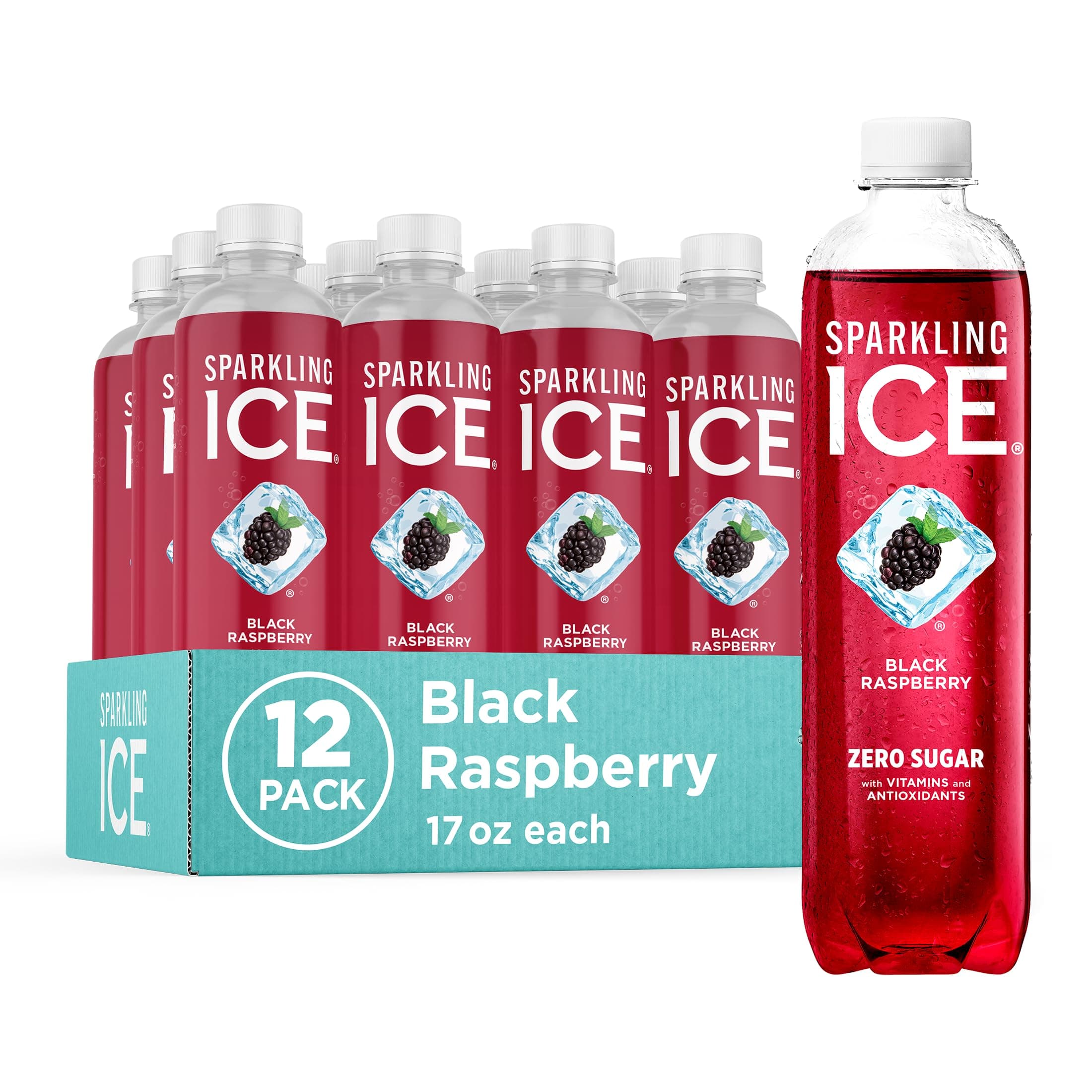 Black Raspberry Sparkling Water, Zero Sugar Flavored Water, with Vitamins and Antioxidants, Low Calorie Beverage, 17 fl oz Bottles (Pack of 12)
