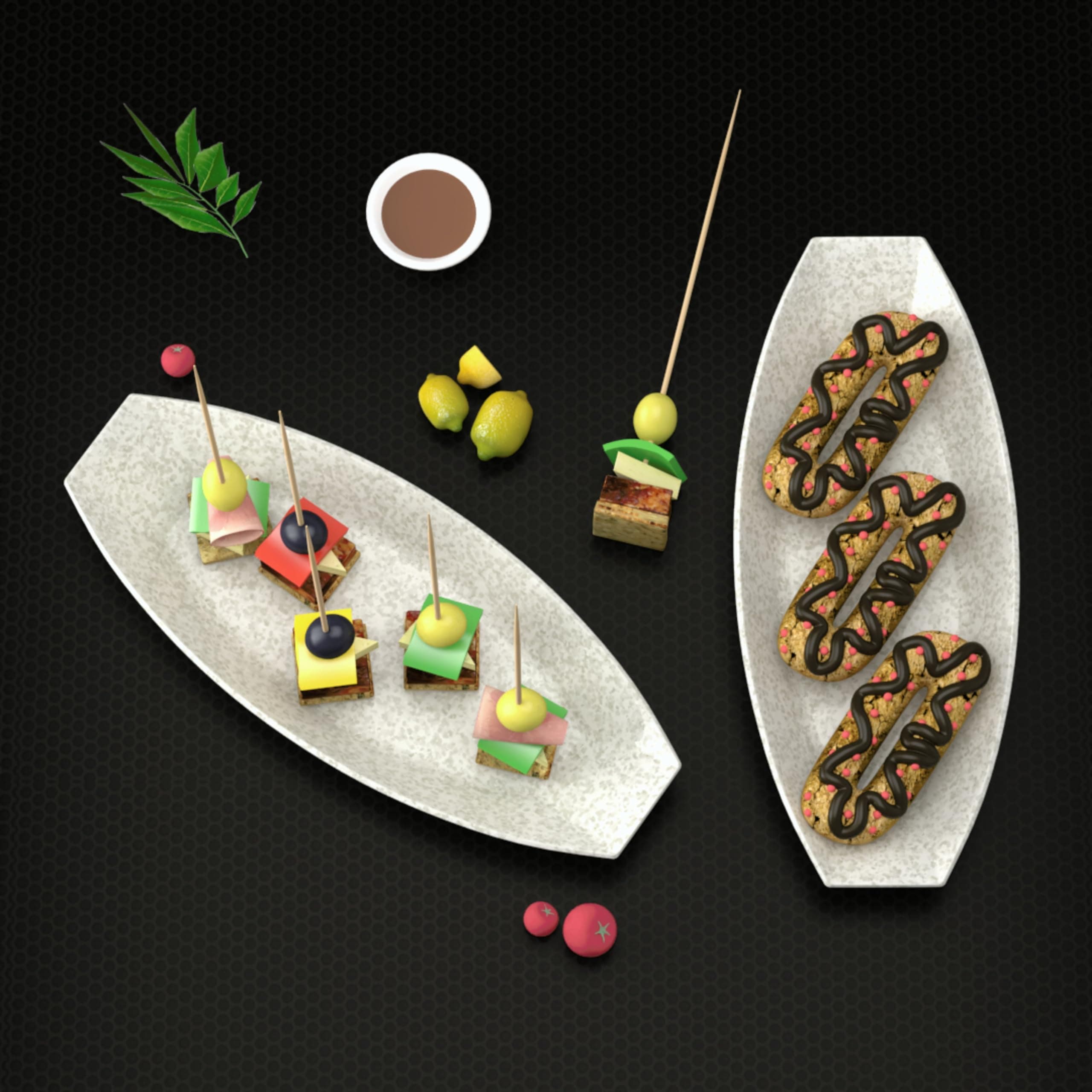 Castleite Oval Multi-Purpose Kitchen Serving Platter: Deluxe Melamine Crockery Set of 2 - Versatile Chip And Dip Tray For Snacks, Starters & Desserts (Orleans)