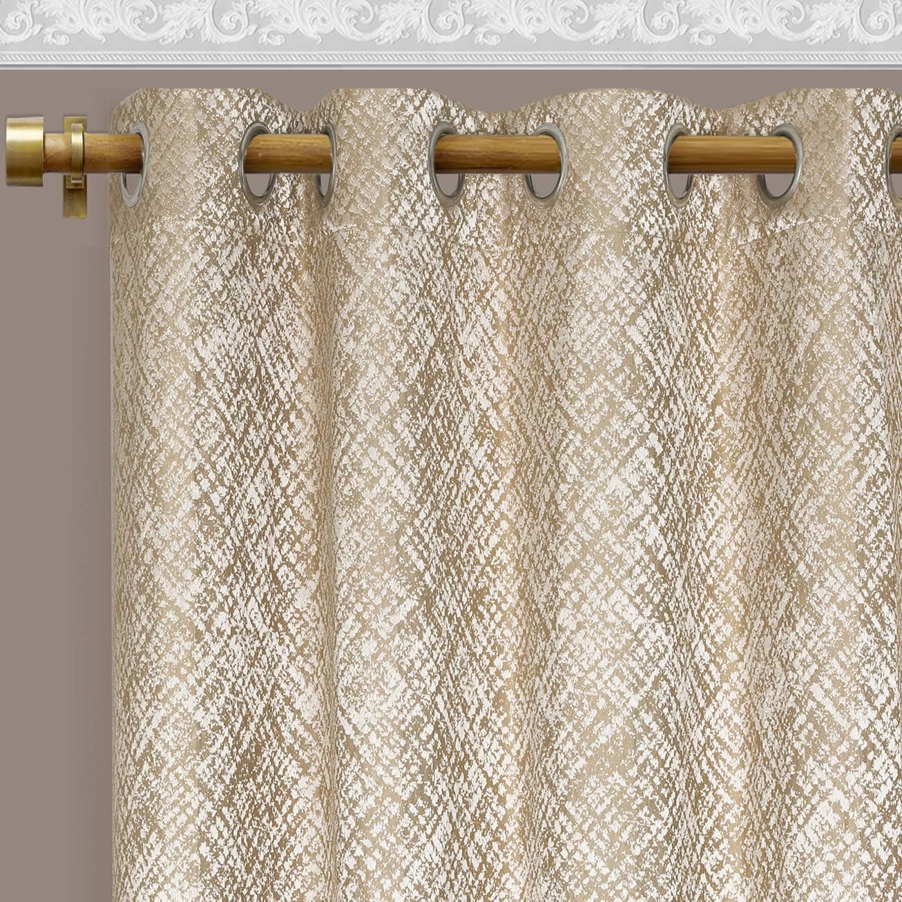Urban Hues Cross Pattern Polyester Jacquard Eyelet 1 pc Curtain for Window/Door/Long Door - (9 Ft,Golden&Beige)