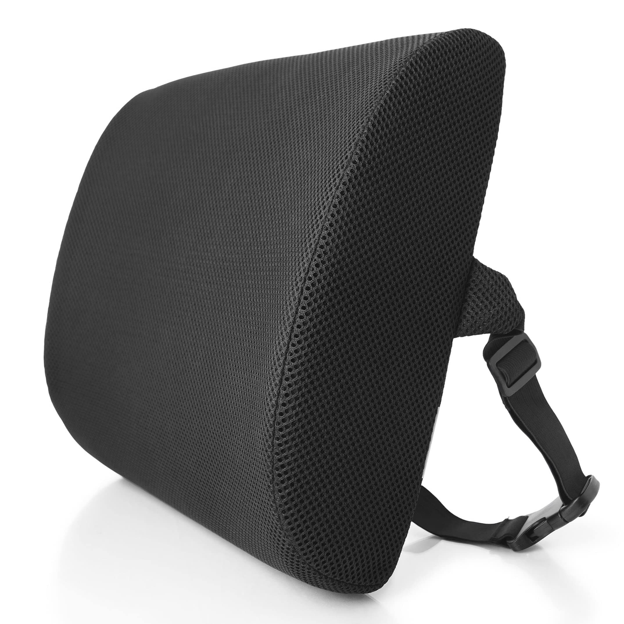 MemorySoft Premium Lumbar Support Pillow Memory Foam Lower Back Support Cushion for your Home, Office Chair, and Car - NEW Ergonomic Memory Foam Design with Cool Mesh Fabric (Black)