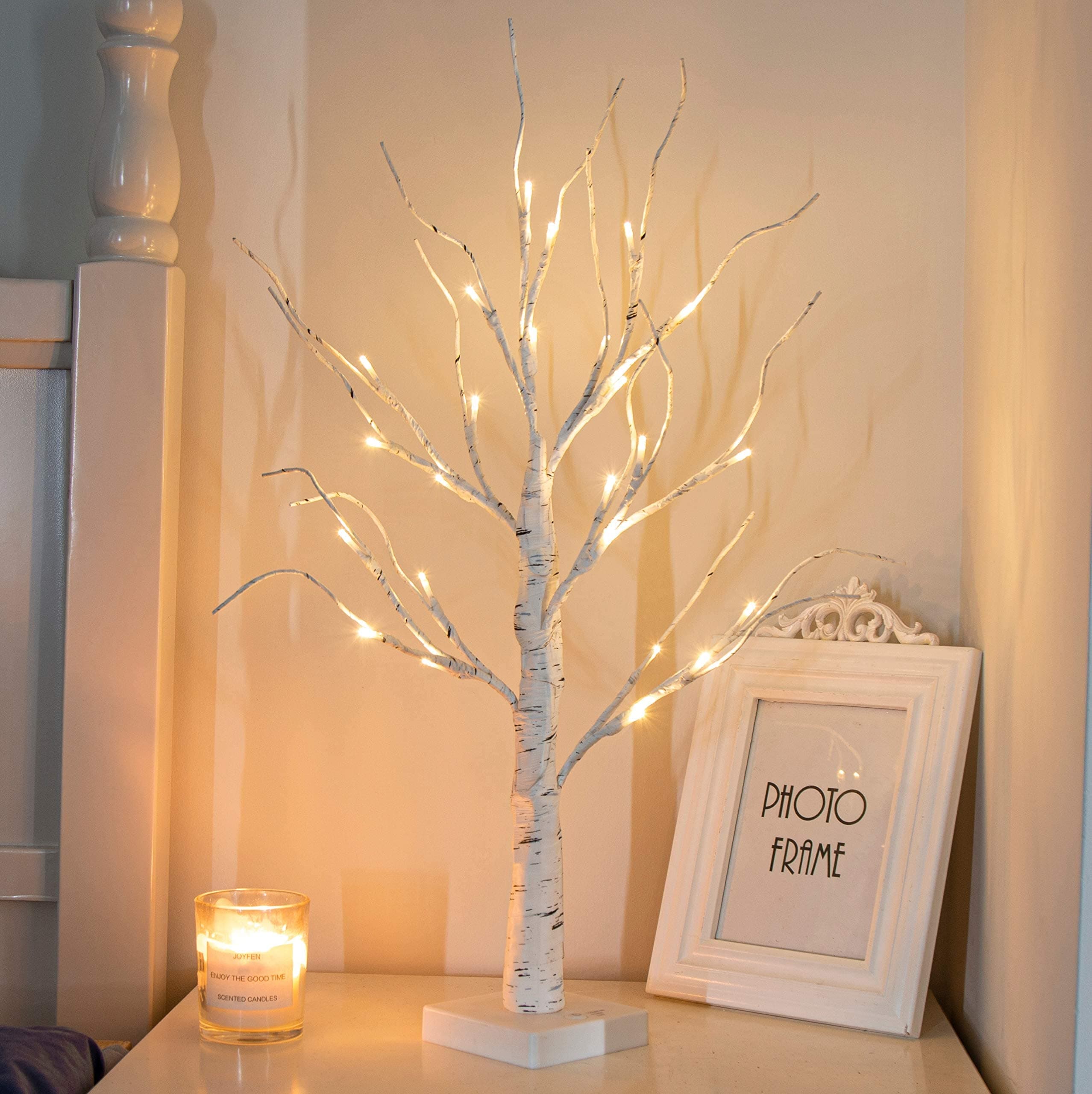 Vanthylit White Twig Christmas Tree with Lights 2FT Tabletop Birch Tree with 24 Warm White LEDs Battery Operated LED Birch Tree for Home Party Wedding Easter Christmas Decoration