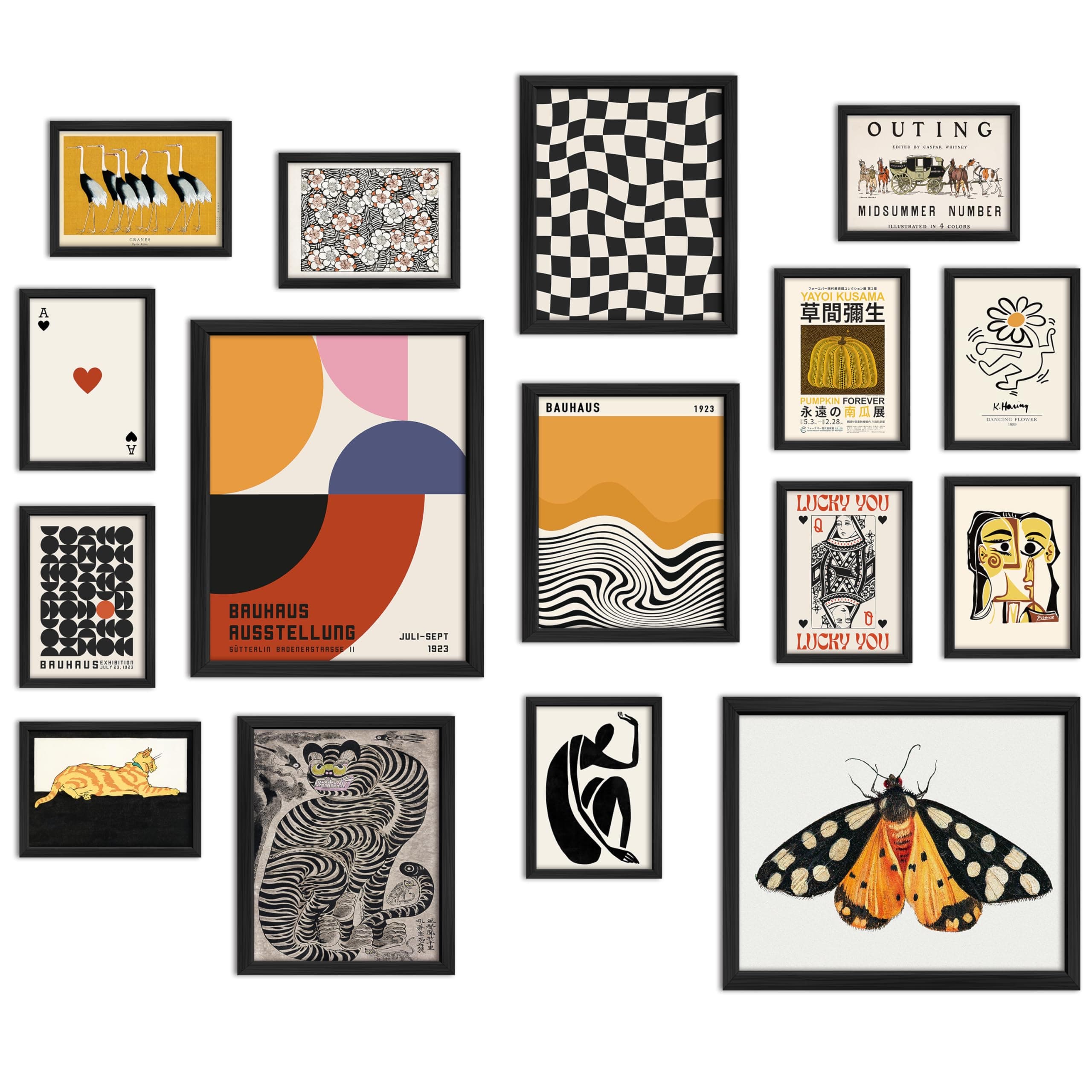 ANERZA 16 PCS Eclectic Wall Art Decor, Modern Maximalist Wall Prints for Bedroom, Bauhaus Posters for Room Aesthetic, Retro Abstract Wall Collage Kit for Living Room, Funky Dorm Gallery Home Decor