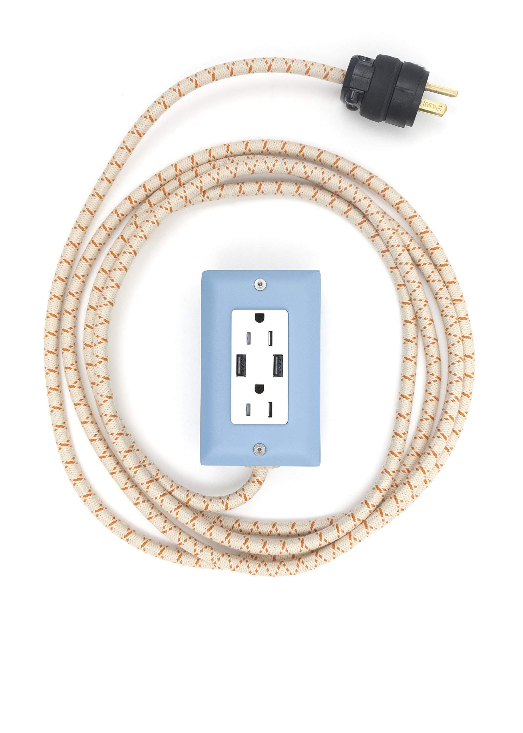 Fire Resistant Martha Blue Exto 2-outlet and Fast-Charging Smart 2-USB Cast-Aluminum & Steel Extension Cord