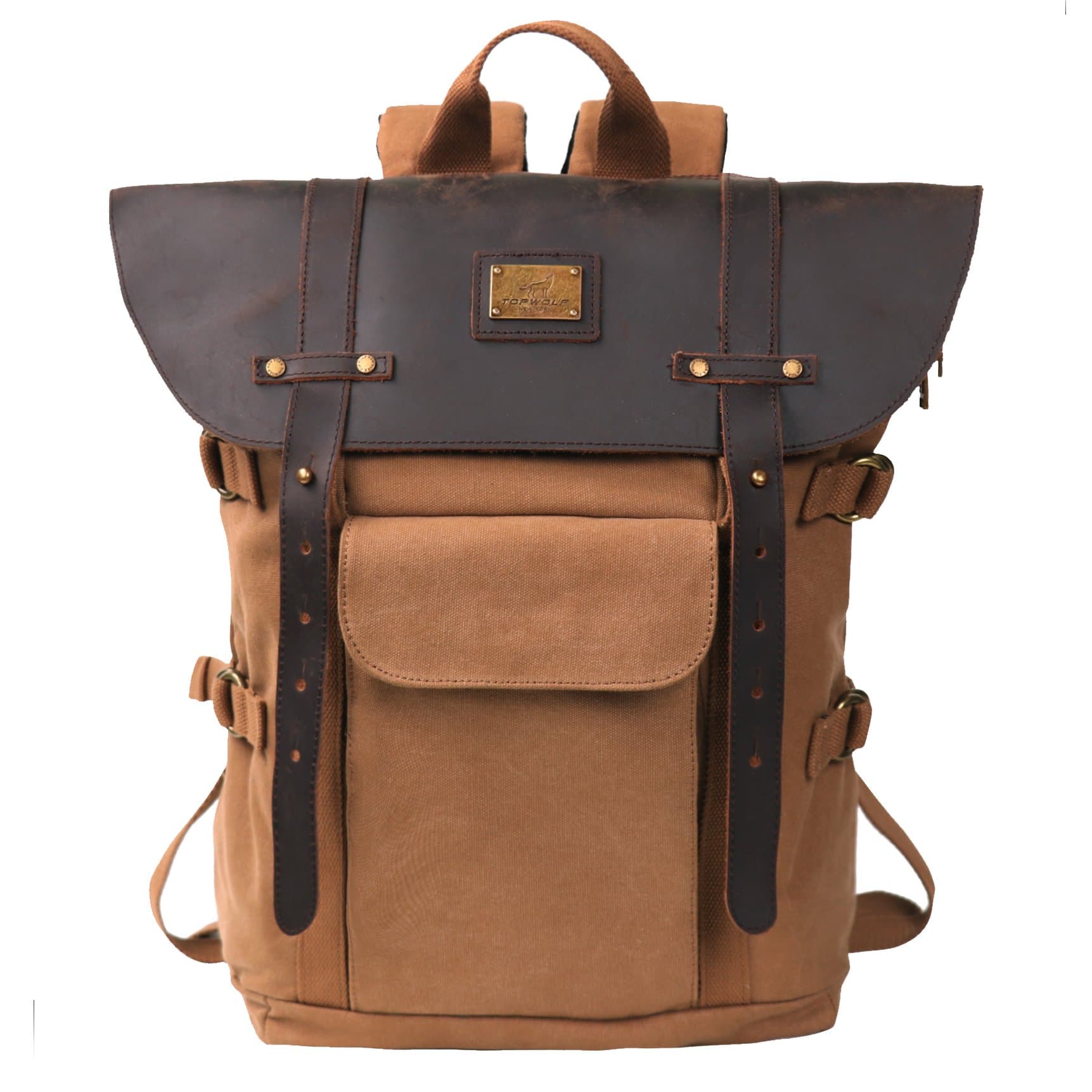 Leather Backpack for Men TOPWOLFS Canvas Backpack Vintage Rucksack fit 15.6" Laptop Anti-theft Pocket Multifunction Books School Travel Bag
