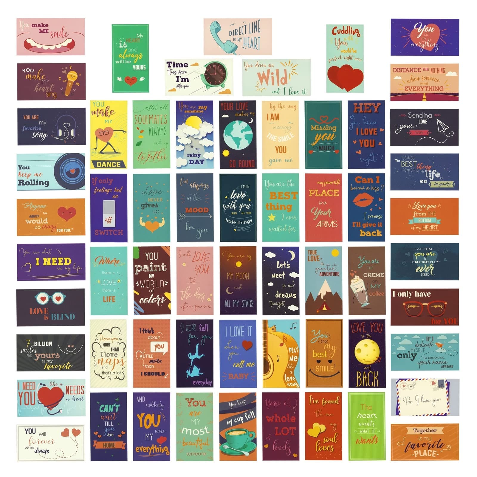 Paper Junkie 60 Pack Romantic Lunch Box Love Notes for Her, Him, Husband, Wife, Mini Inspirational Note Cards (2 x 3.5 inch)