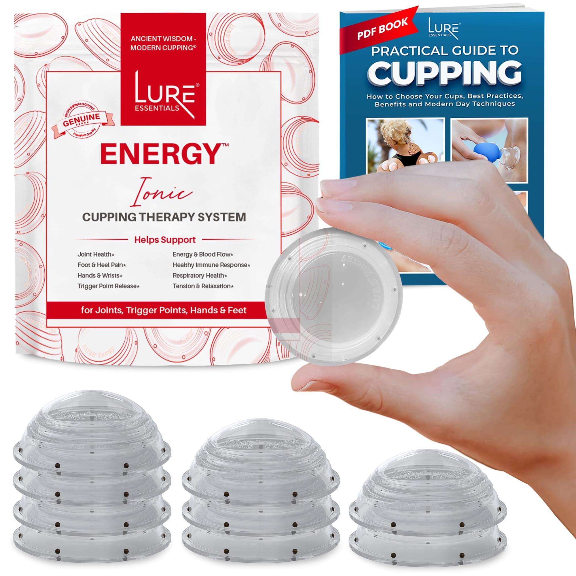LURE Essentials Cupping Therapy Set 10 Professional Silicone Cupping Cups for Muscle Knots, Joints, Muscles, Arms and Feet