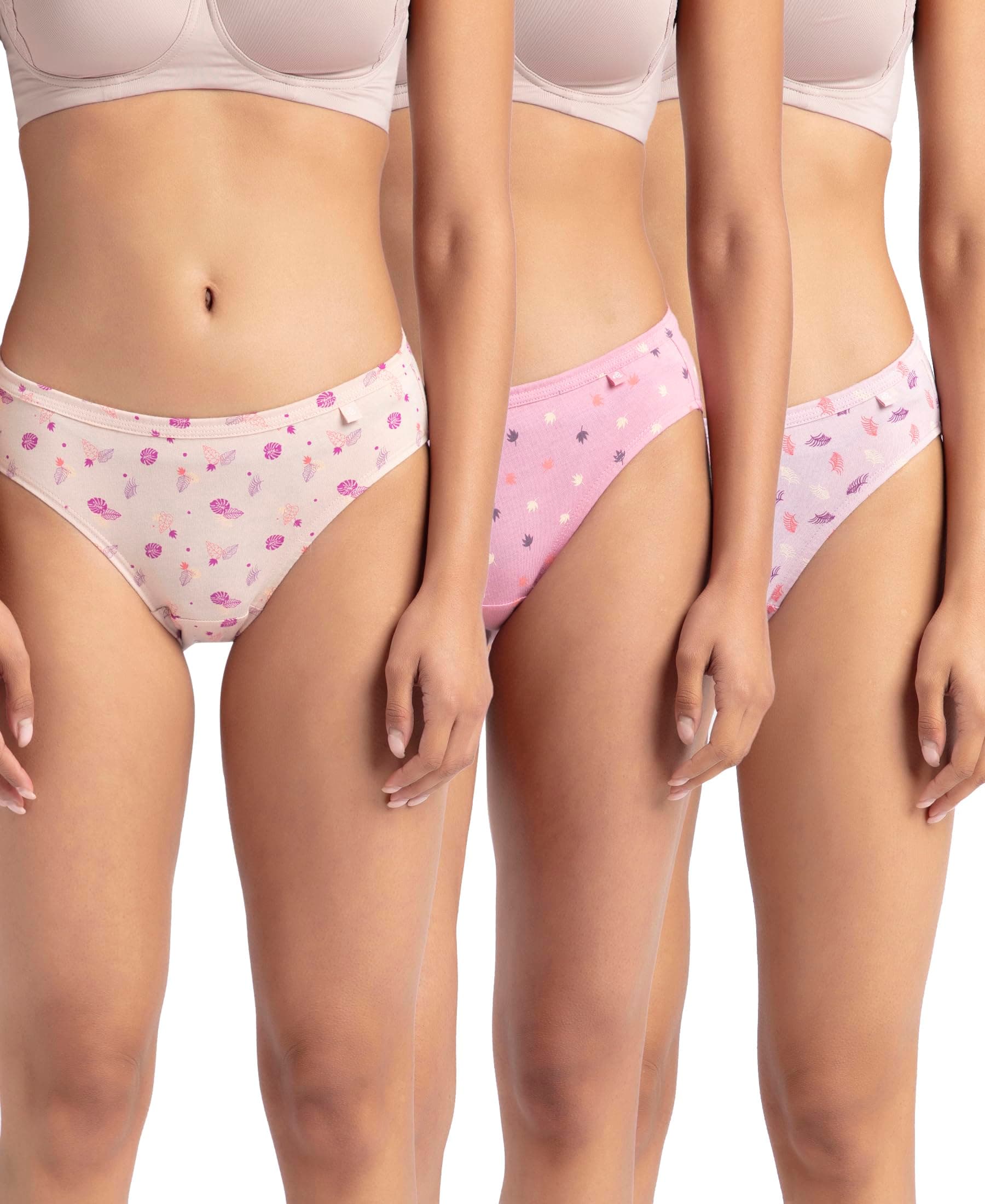 1410 Women's Medium Coverage Super Combed Cotton Mid Waist Bikini with Concealed Waistband (Pack of 3_Colors & Prints May Vary)