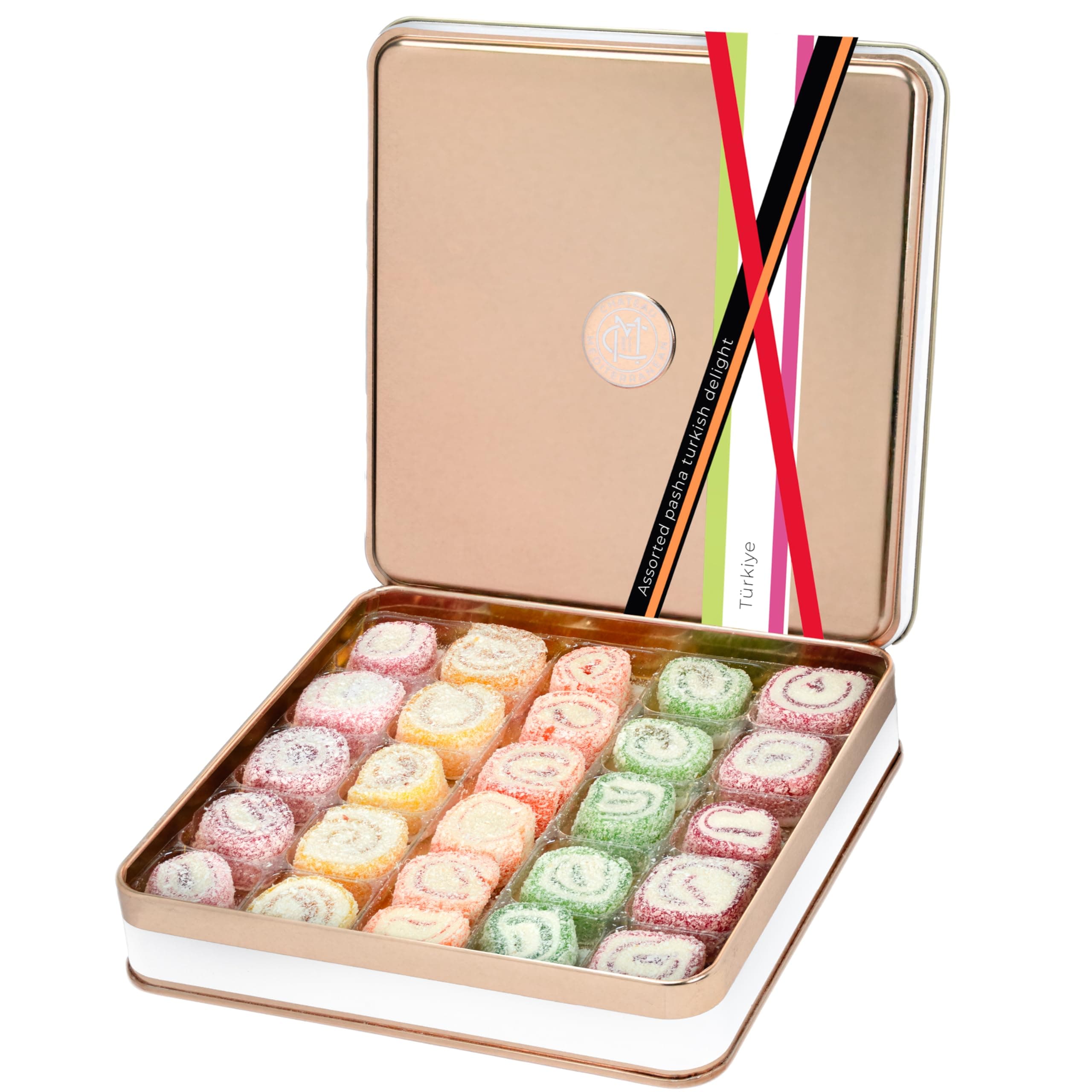 – Pasha Sultan Turkish Delight Gift Box – 26 Pcs | Premium Assorted Lokum | Rose Gold Tin | 500g Halal Sweets | Perfect for Ramadan Eid, Easter, Birthday | Handmade in Turkey | Chateau de Mediterranean