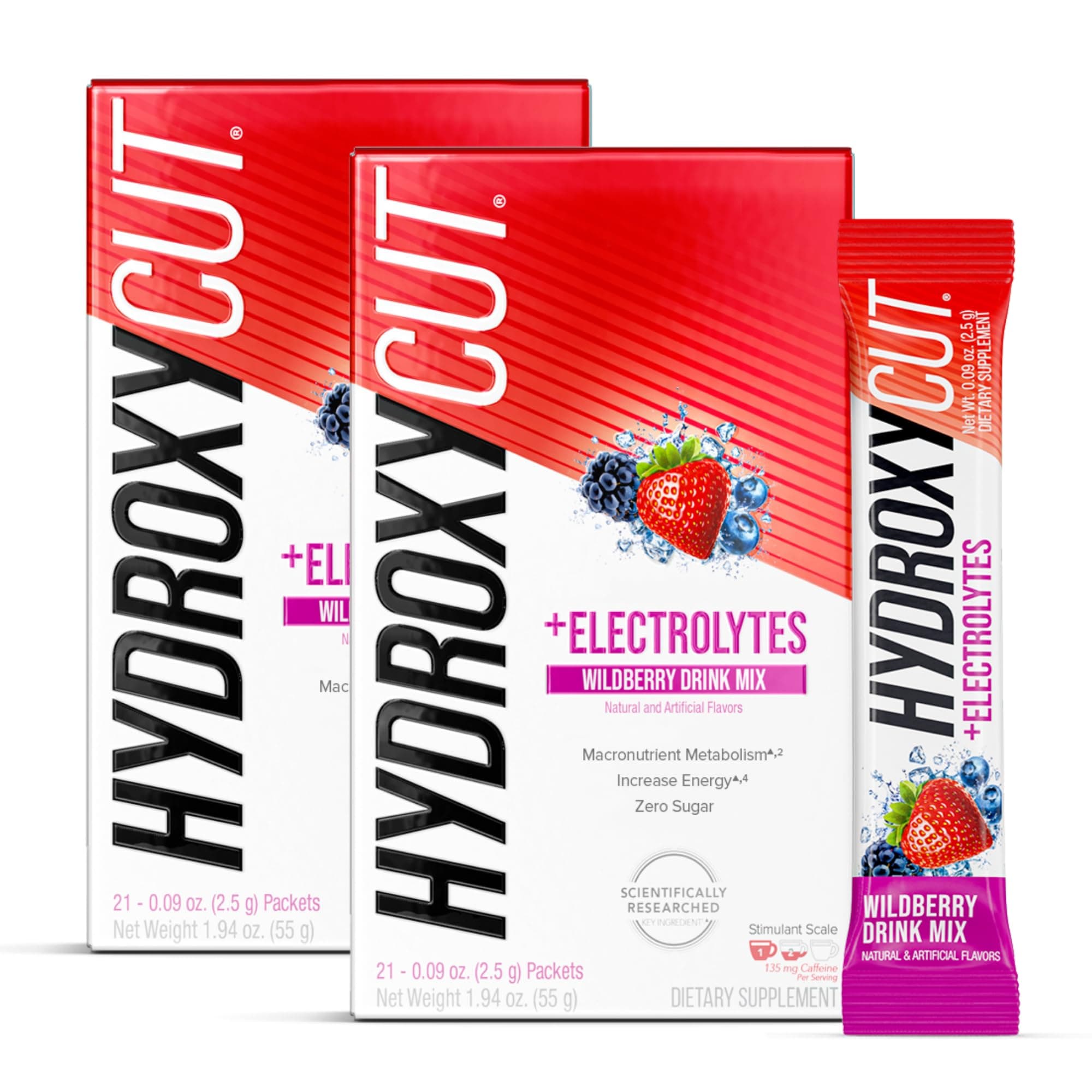 Hydroxycut Drink Mix, Wildberry Blast - 21 Travel-Size Packets, Pack of 2 - Zero Calories, Zero Sugar - Boost Metabolism, Burn Calories, Increase Energy - for Women & Men