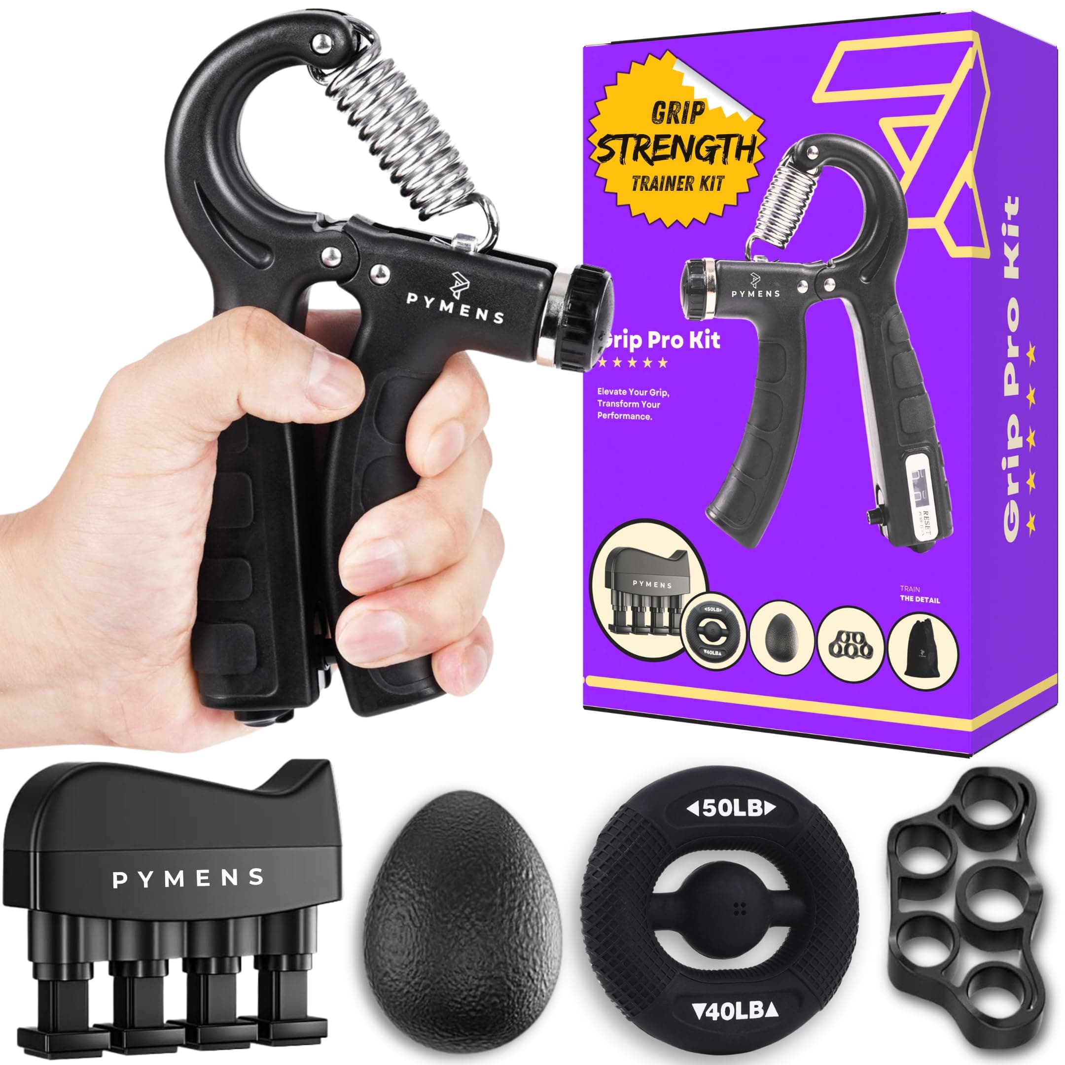 Grip Pro Kit - Grip Strength Trainer Kit - 6 Hand Strengthening Devices, Hand Strengthener For Adults, Hand Exercise Equipment, Hand Grip Strength Tester, Grip Strength Measure, Hand Grip Strength, Hand Strengthener, Hand Strength, Carpal Tunnel Strengthener, Ideal Gift Kit.