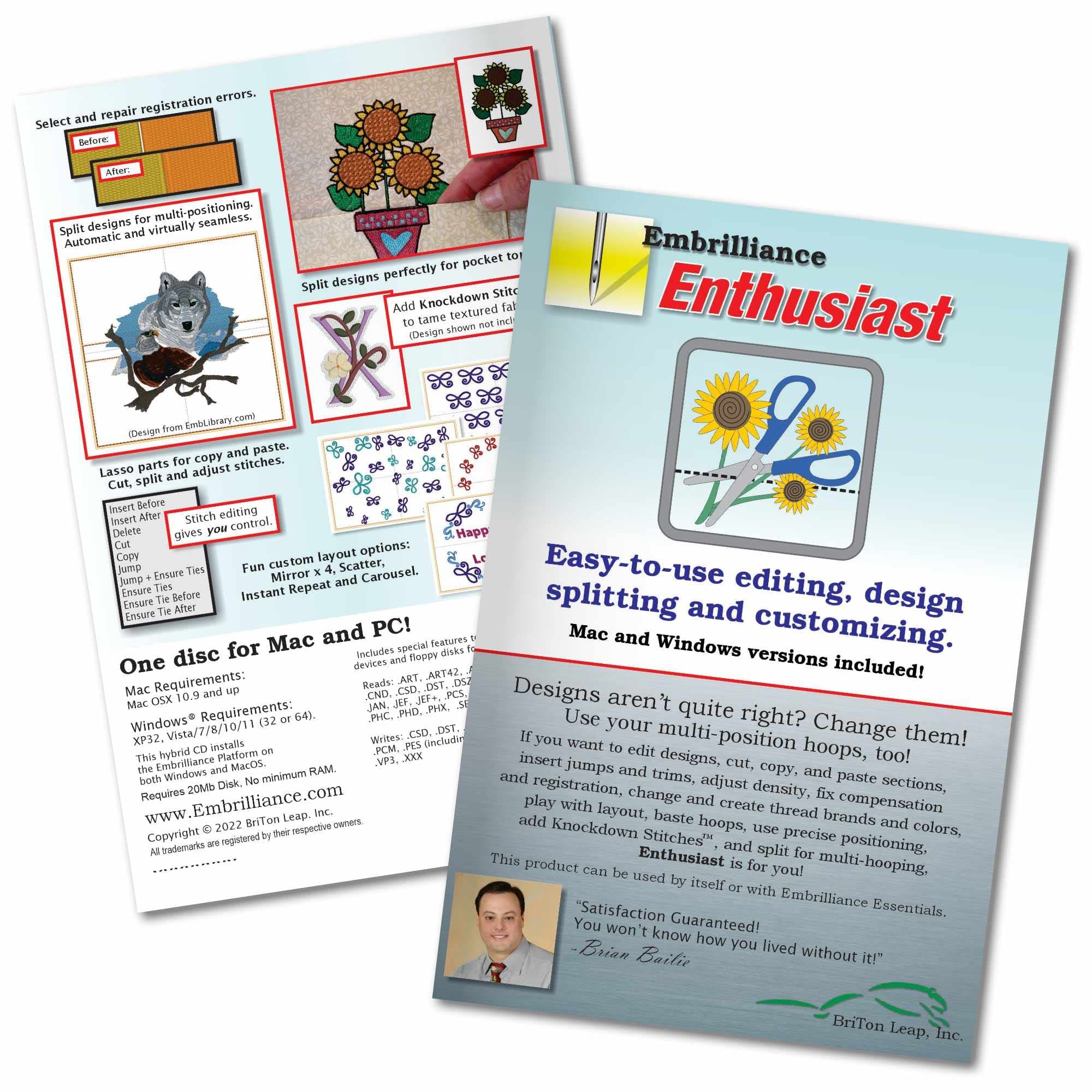 EmbrillianceEnthusiast Embroidery Software for Mac & PC