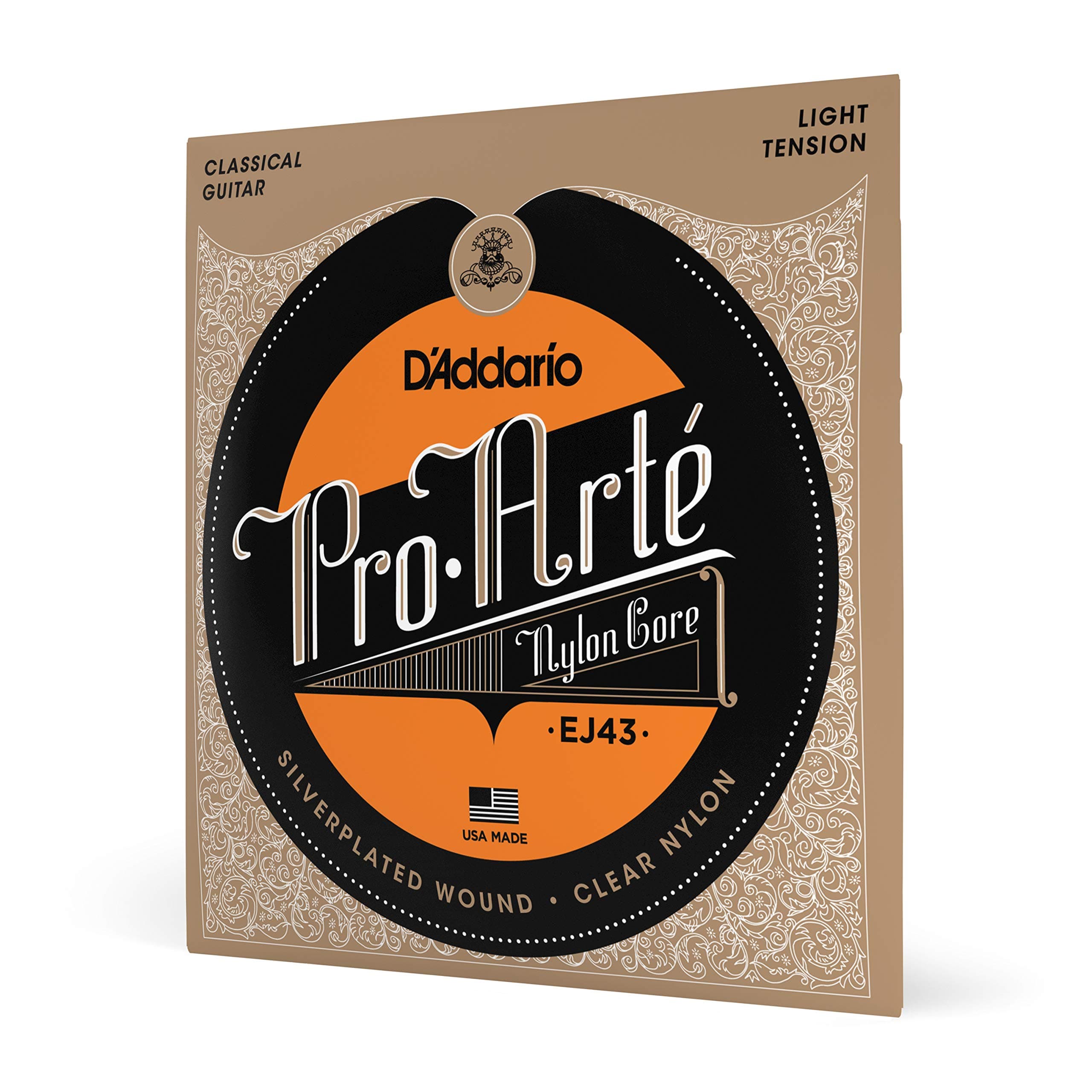 D'Addario Pro Arté Nylon Classical Guitar Strings, EJ43, Light Tension, 6-String Set, Pack of 1