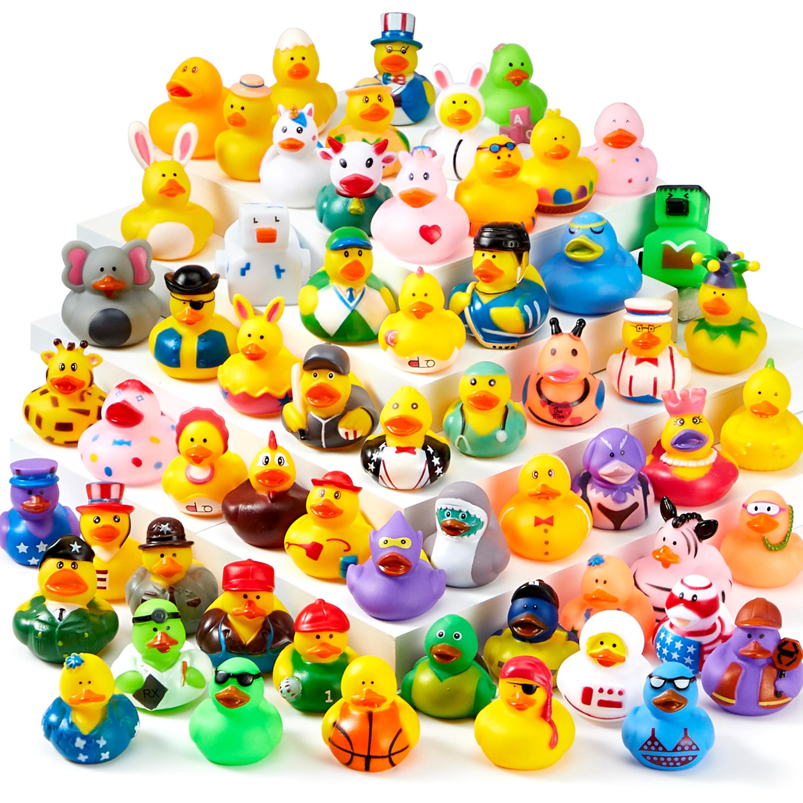 120 Pcs Rubber Ducks, Random Assortment Ducks Bulk with Mesh Carry Bag, Mini Rubber Duckies for Baby Bath Toys, Kids Toddler Pool Toys Birthday Gifts Party Favors